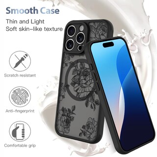 Foto 5 | Funda De Teléfono Aigomara Para Iphone 16 Pro Max Con Magsafe Black Flower - Venta Internacional.