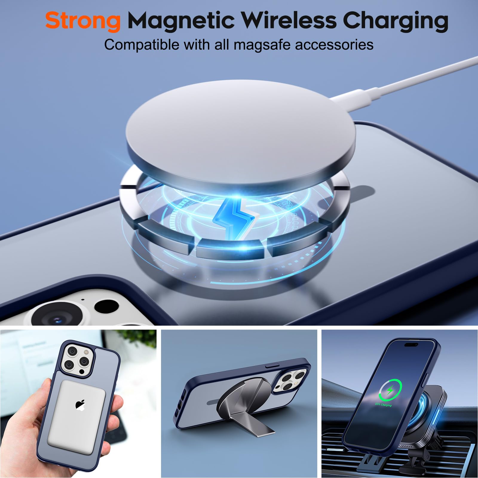Foto 3 | Funda Magnética Supfine Para Iphone 15 Pro, Color Azul Marino - Venta Internacional.