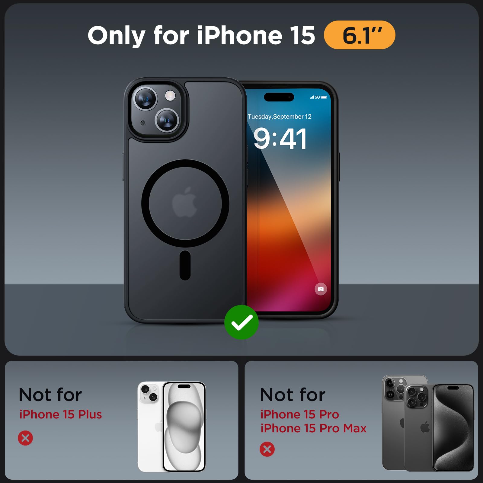 Foto 3 pulgar | Funda De Teléfono Miracase Magnetic Series Para Iphone 15 Negra - Venta Internacional.