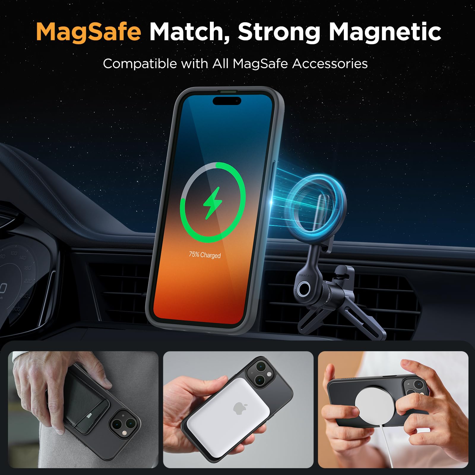 Foto 4 pulgar | Funda De Teléfono Miracase Magnetic Series Para Iphone 15 Negra - Venta Internacional.