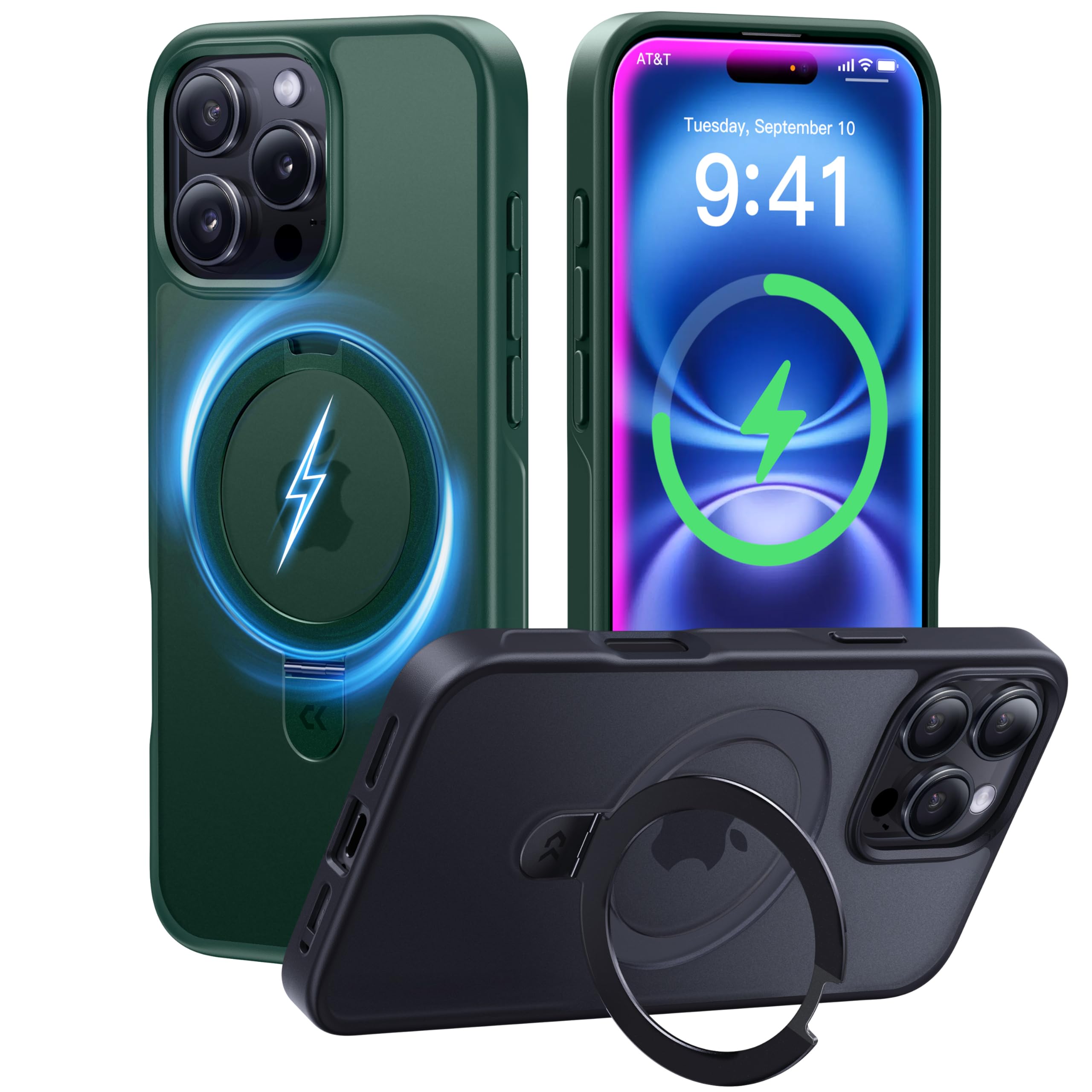 Foto 2 pulgar | Funda De Teléfono Casekoo Diseñada Para Iphone 16 Pro Con Soporte Verde - Venta Internacional.