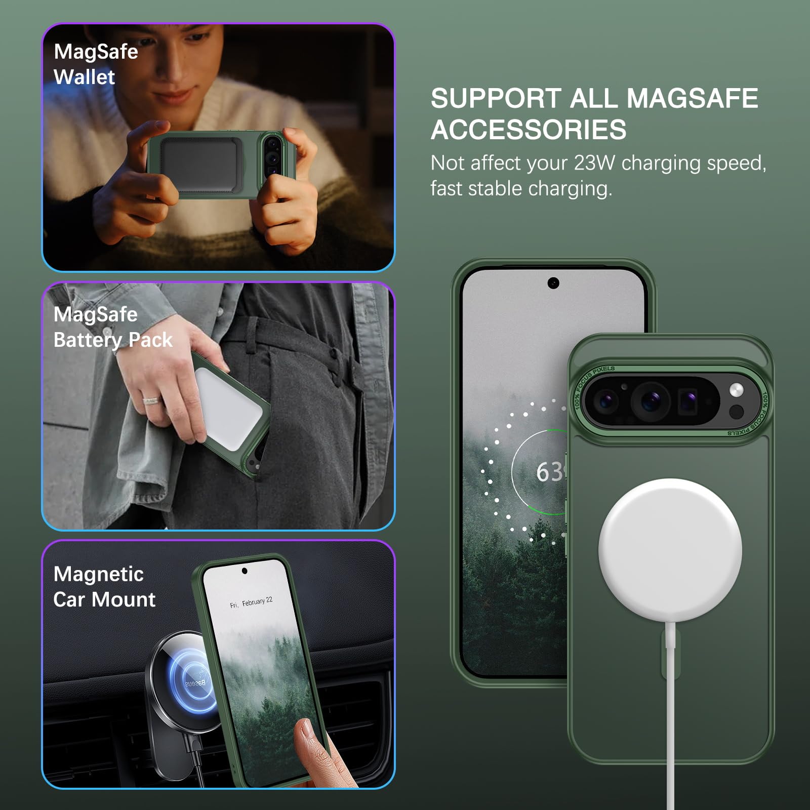 Foto 5 pulgar | Funda Magnética Bentoben Para Google Pixel 9 Pro Xl, Color Verde Oscuro - Venta Internacional.