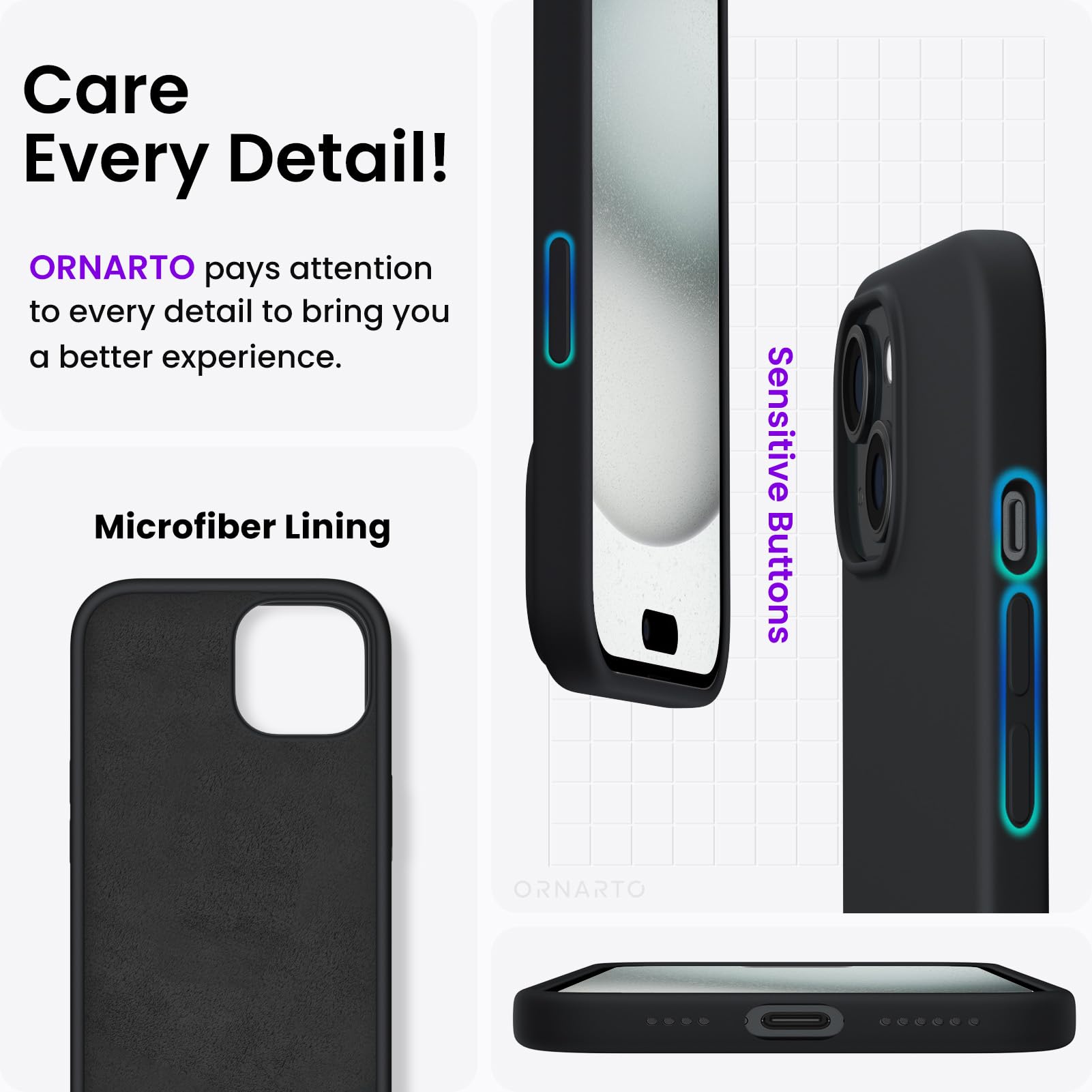 Foto 6 pulgar | Funda Para Teléfono Ornarto Compatible Con Iphone 15 Plus De 6.7 Pulgadas, Negra - Venta Internacional.