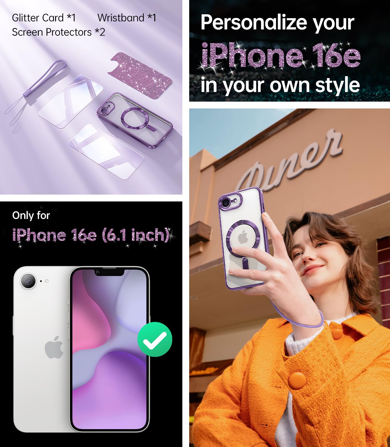 Foto 3 pulgar | Funda De Teléfono Meifigno Diseñada Para Iphone 16e 6.1, Color Morado - Venta Internacional.