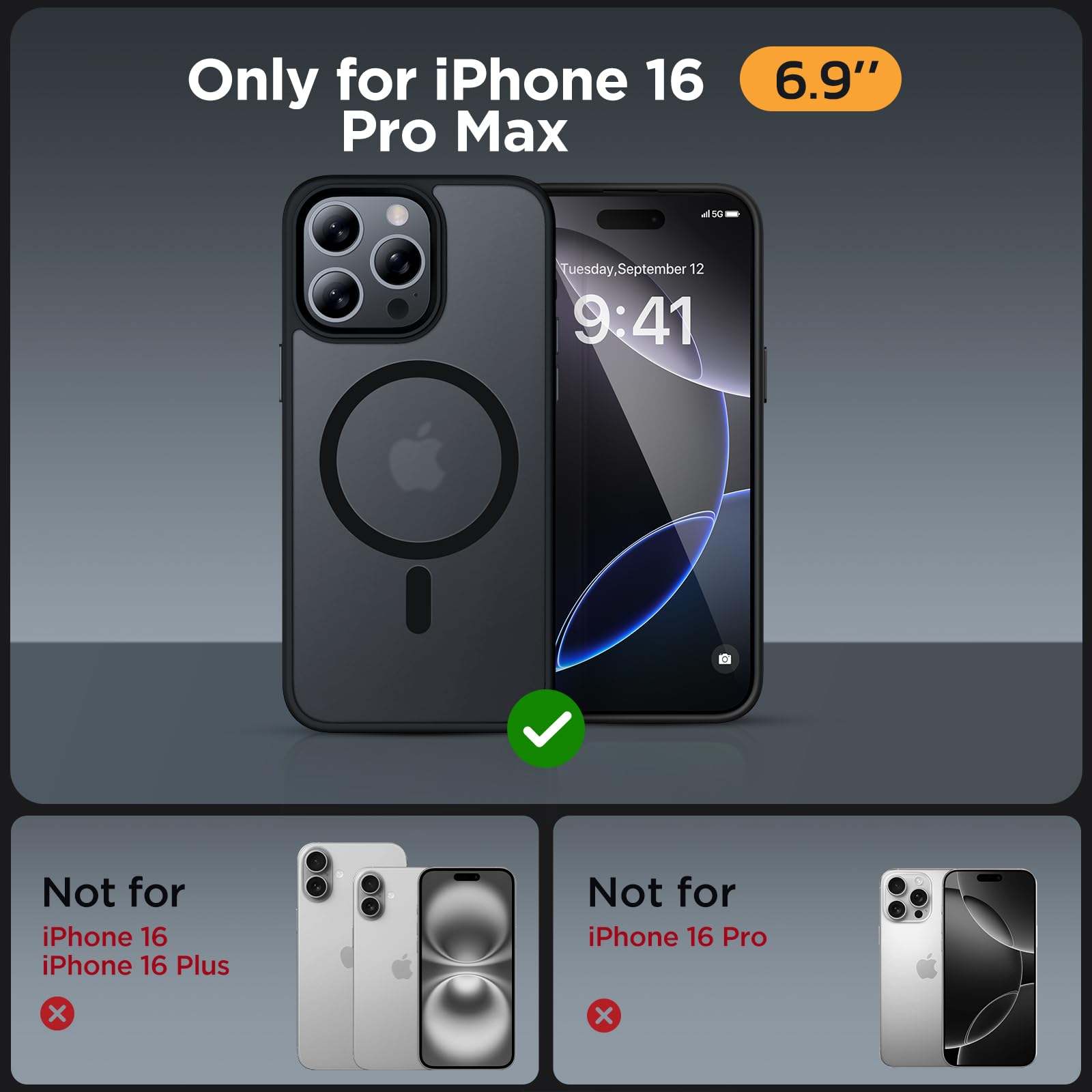 Foto 3 pulgar | Funda Magnética Miracase Para Iphone 16 Pro Max De 6.9 Pulgadas, Negra - Venta Internacional.