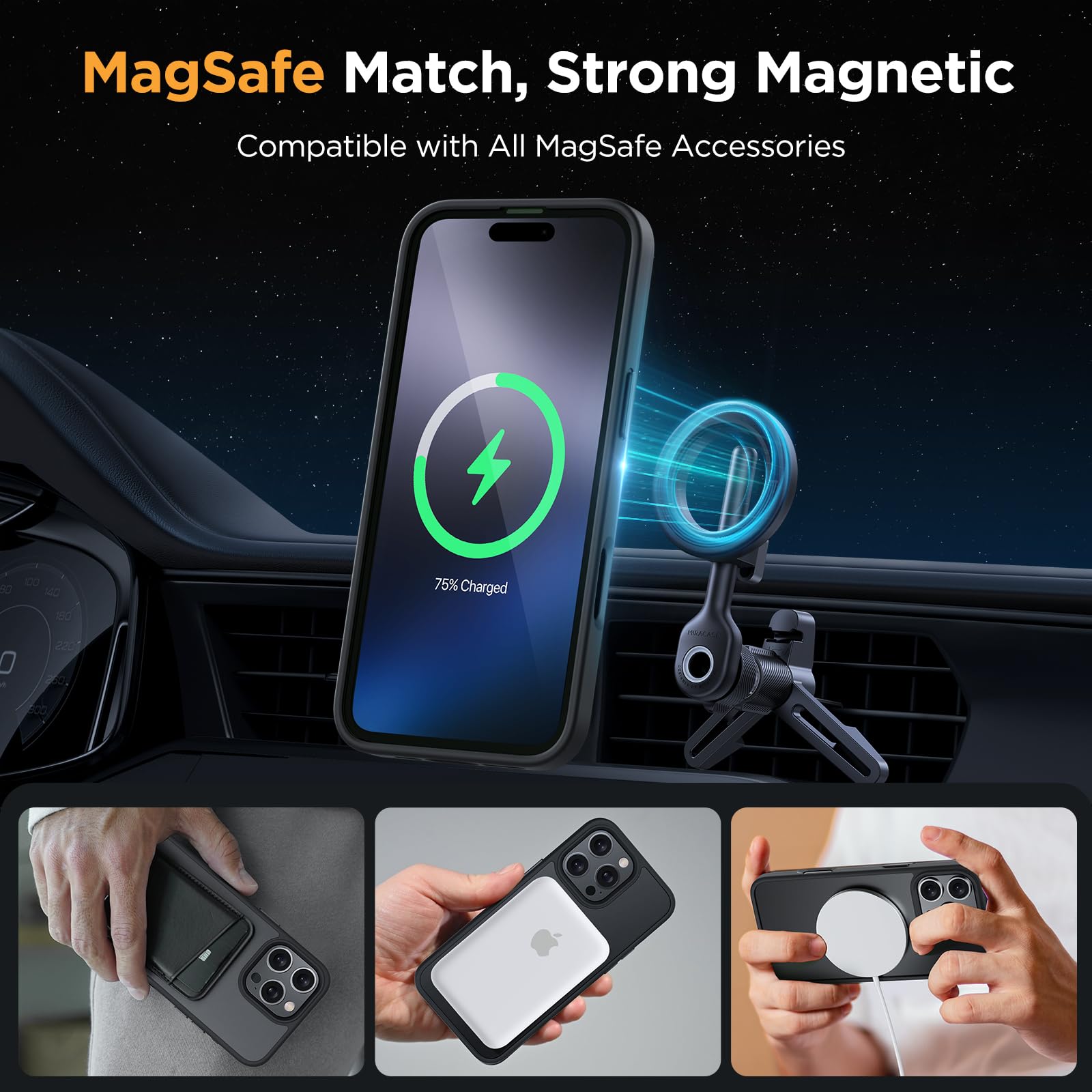 Foto 4 pulgar | Funda Magnética Miracase Para Iphone 16 Pro Max De 6.9 Pulgadas, Negra - Venta Internacional.