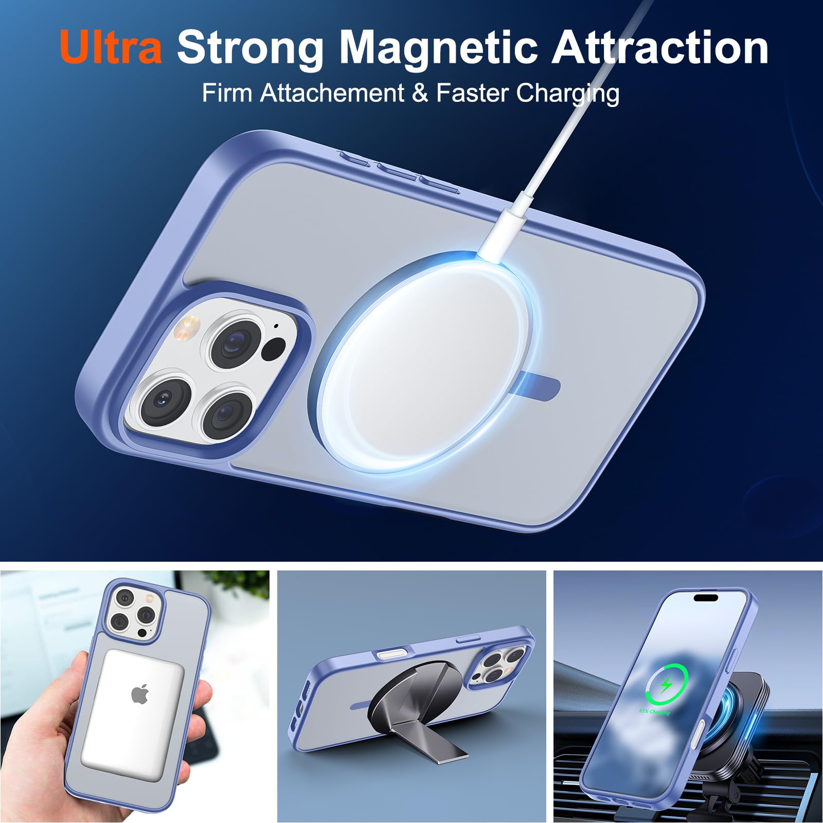 Foto 6 pulgar | Funda Magnética Supfine Para Iphone 16 Pro, Azul Y Morado - Venta Internacional.