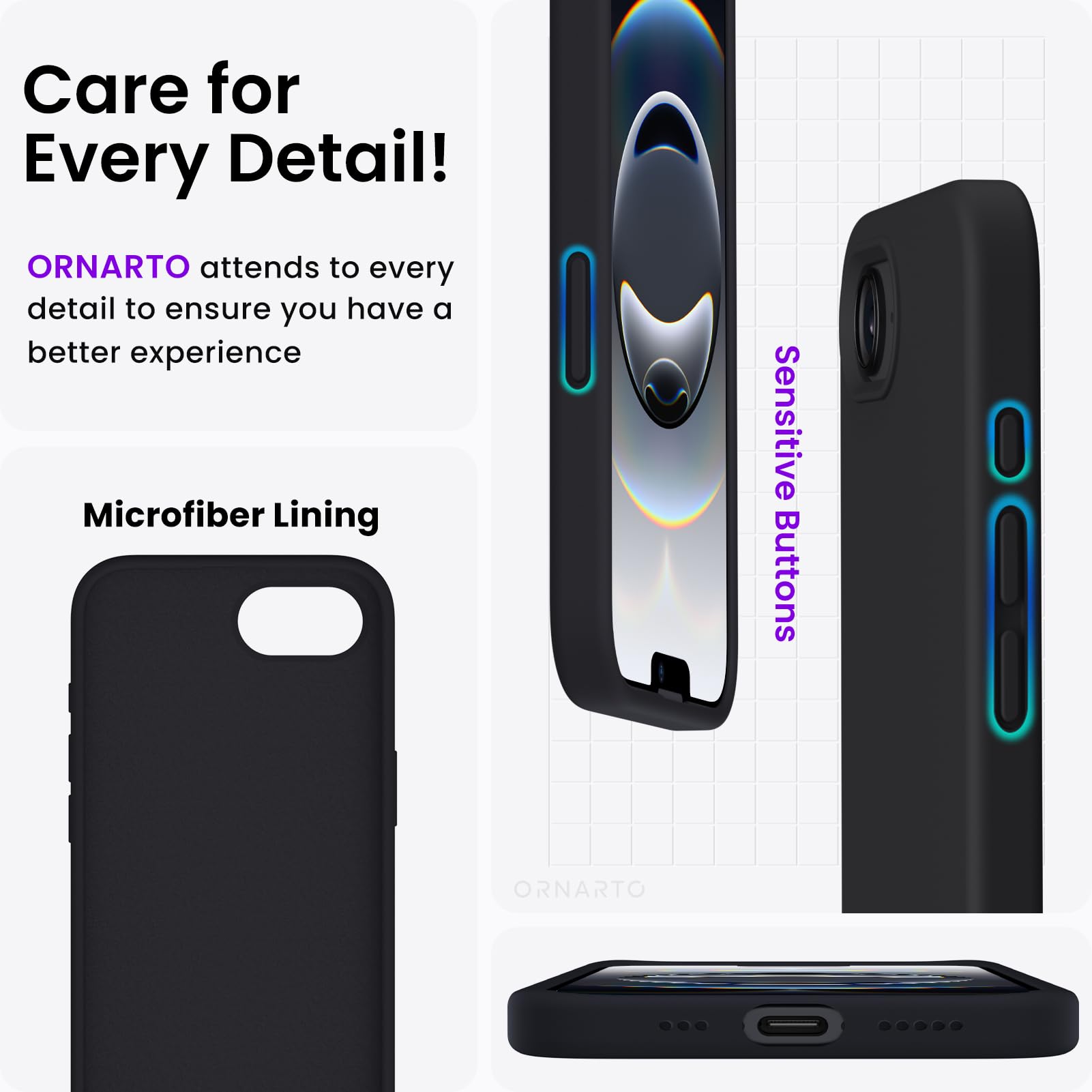 Foto 6 pulgar | Funda De Teléfono Ornarto Compatible Con Iphone 16e 6.1 Pulgadas 2025 Negra - Venta Internacional.