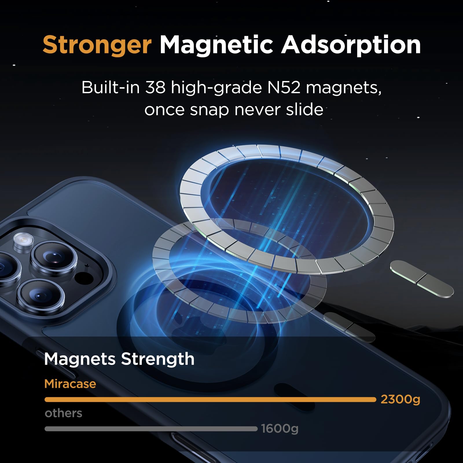 Foto 4 | Funda Para Teléfono Miracase Magnetic Series Para Iphone 16 Pro, Color Negro - Venta Internacional.