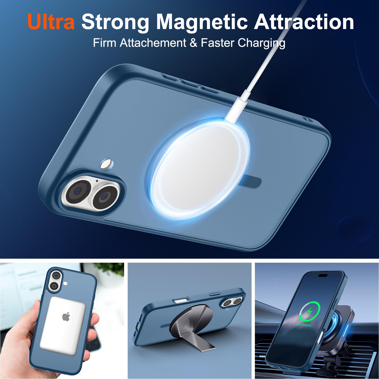 Foto 6 pulgar | Funda Magnética Supfine Para Iphone 16 Plus, Color Azul Oscuro - Venta Internacional.