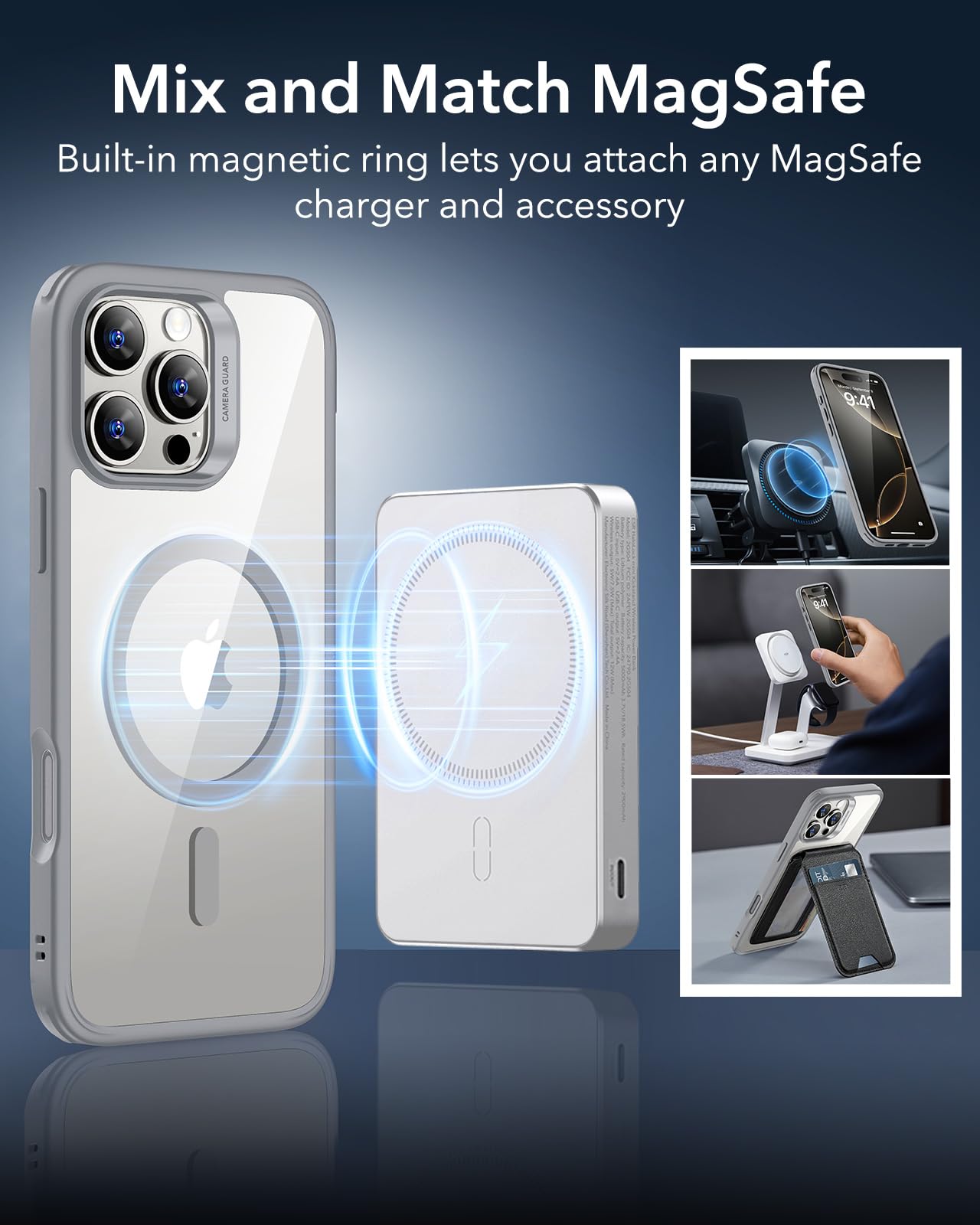 Foto 7 pulgar | Funda De Teléfono Esr Para Iphone 16 Pro Con Magsafe Clear Grey - Venta Internacional.