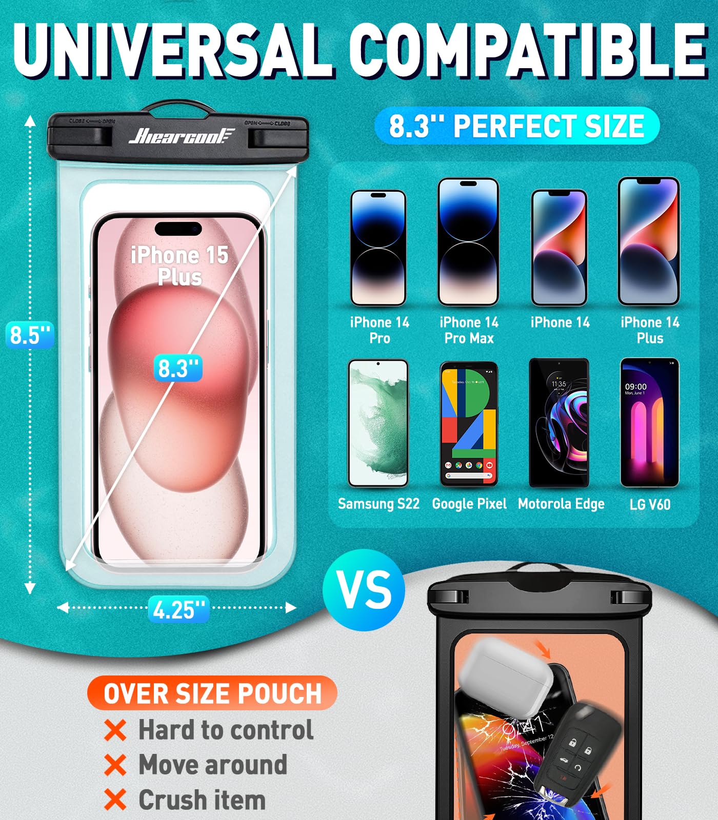 Foto 3 pulgar | Funda Impermeable Para Teléfono Hiearcool Universal Ipx8 De Hasta 8.3 Pulgadas - Venta Internacional.