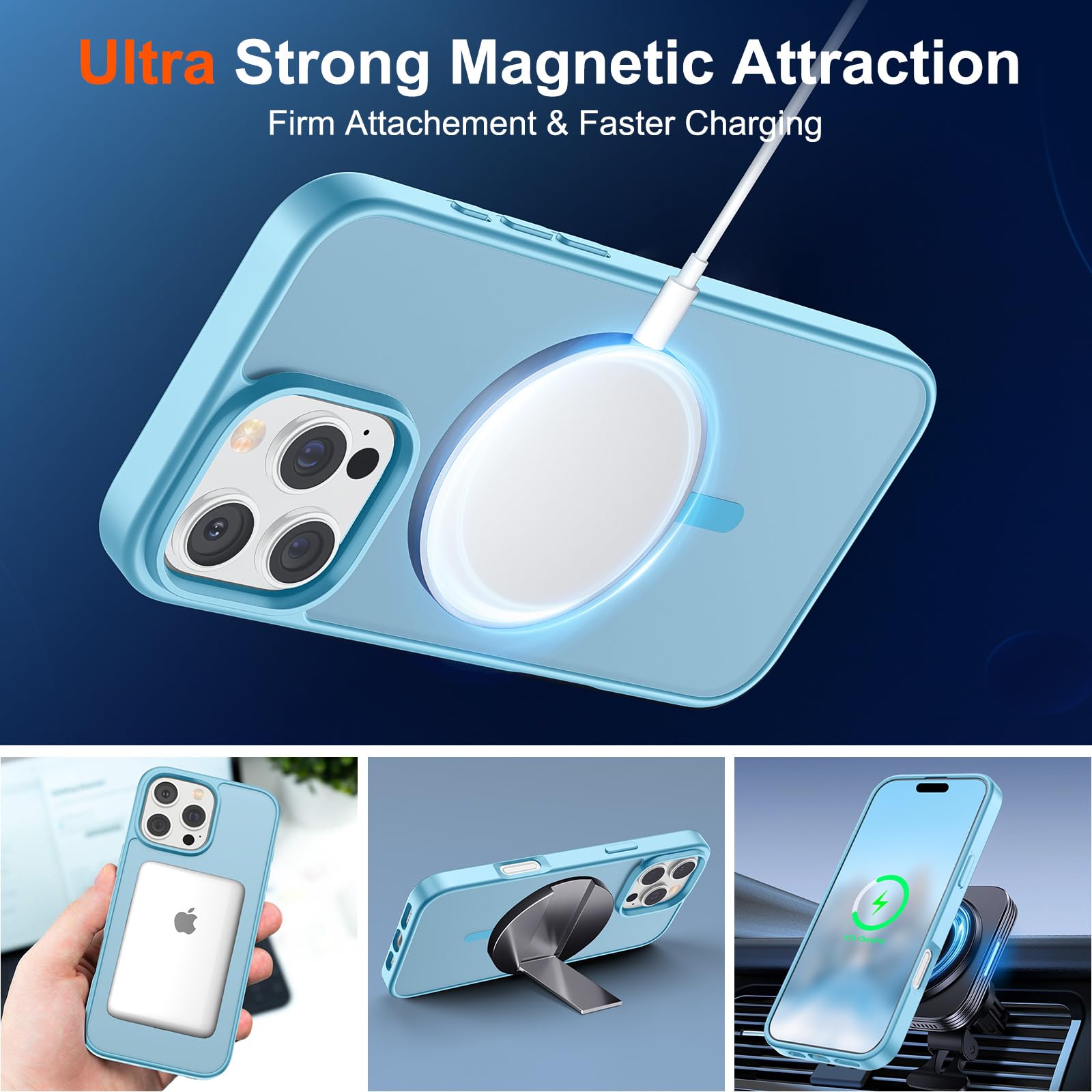Foto 6 pulgar | Funda Magnética Supfine Para Iphone 16 Pro, Color Azul Cielo - Venta Internacional.