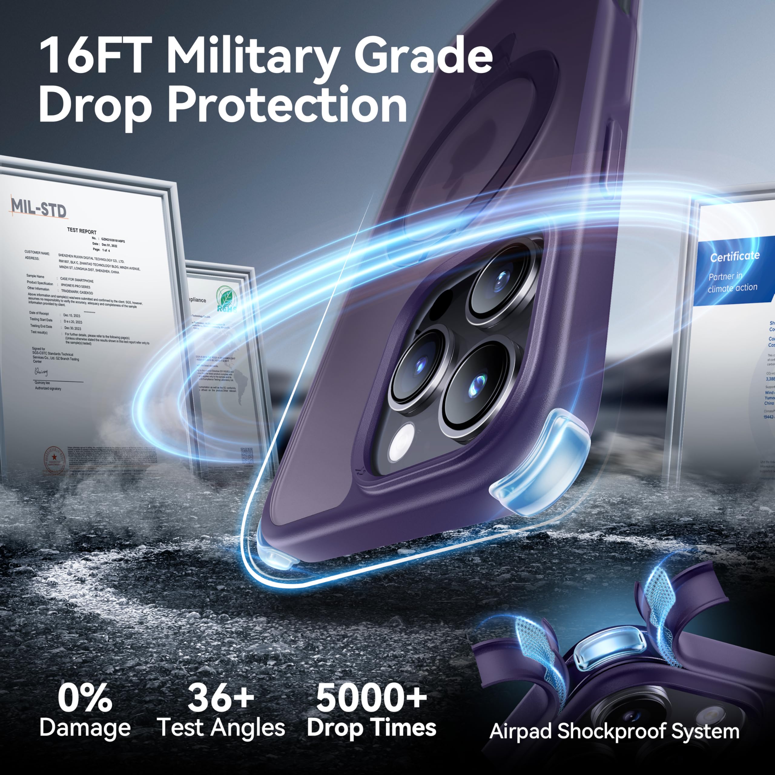 Foto 4 pulgar | Funda De Teléfono Casekoo Diseñada Para Iphone 16 Pro, Color Morado - Venta Internacional.