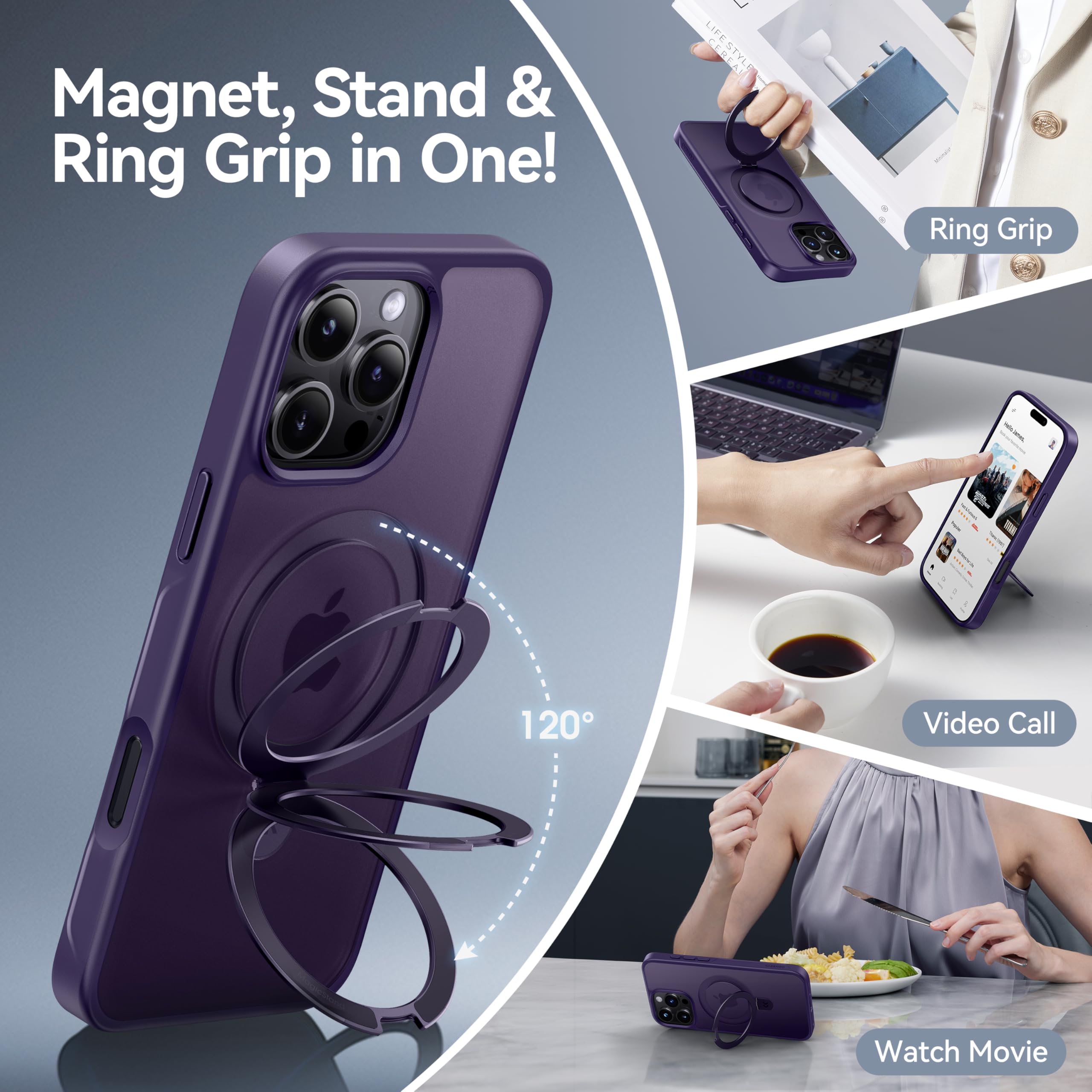 Foto 8 pulgar | Funda De Teléfono Casekoo Diseñada Para Iphone 16 Pro, Color Morado - Venta Internacional.
