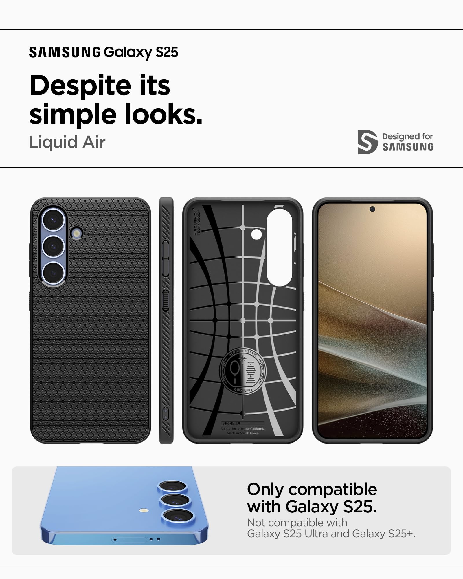 Foto 3 pulgar | Funda Spigen Liquid Air Para Samsung Galaxy S25, Color Negro Mate - Venta Internacional.