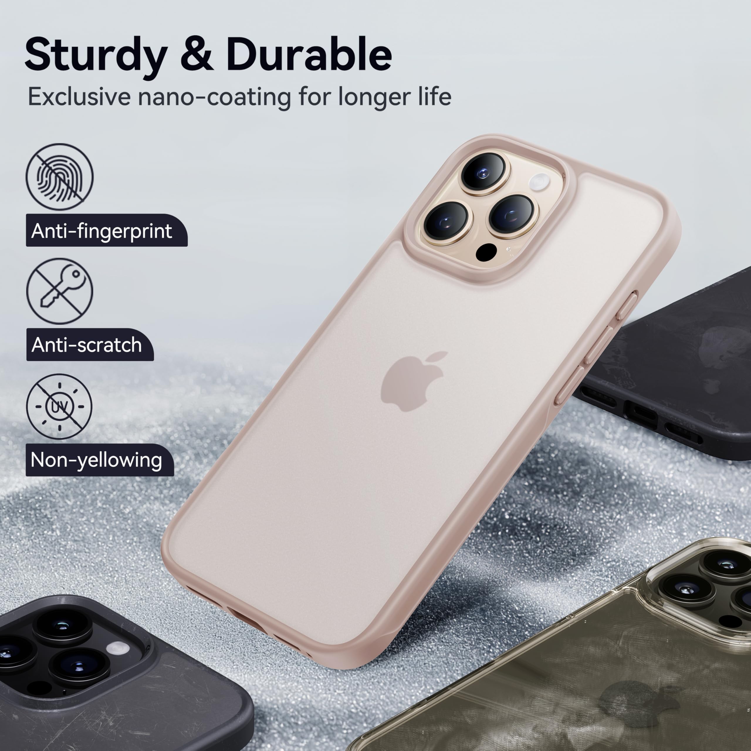 Foto 3 pulgar | Funda De Teléfono Casekoo Para Iphone 16 Pro, Oro Rosa Translúcido - Venta Internacional.