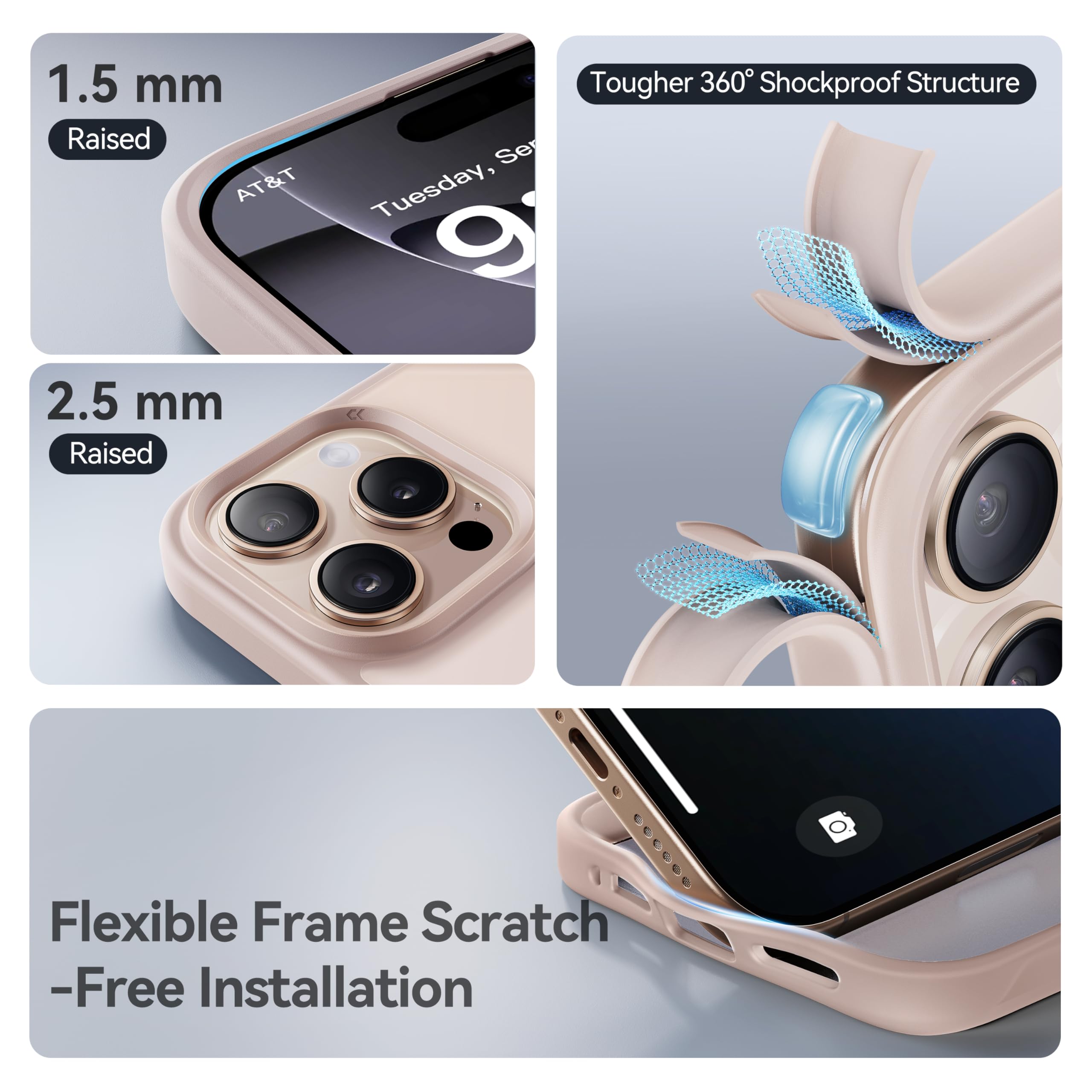 Foto 5 pulgar | Funda De Teléfono Casekoo Para Iphone 16 Pro, Oro Rosa Translúcido - Venta Internacional.