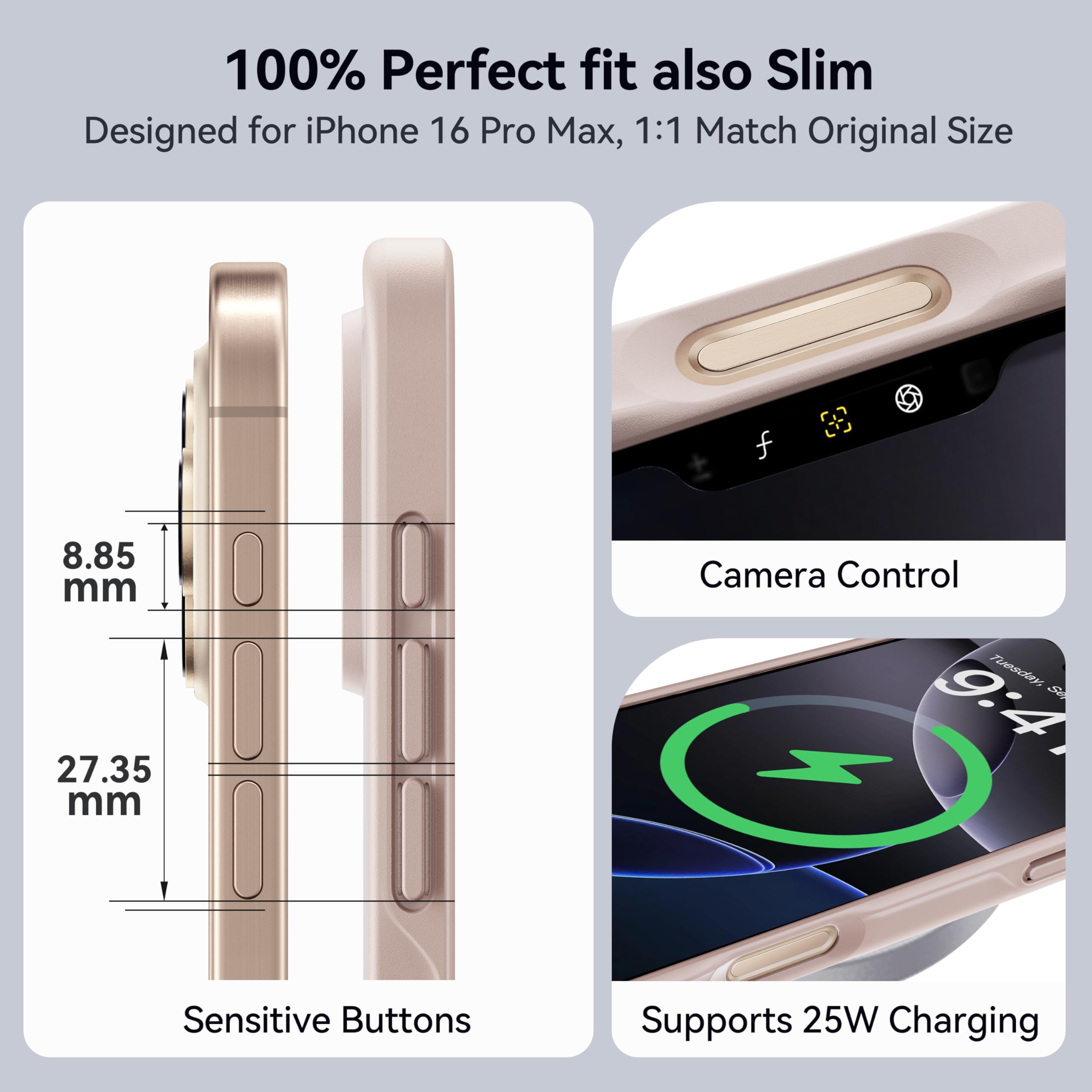 Foto 7 pulgar | Funda De Teléfono Casekoo Para Iphone 16 Pro, Oro Rosa Translúcido - Venta Internacional.