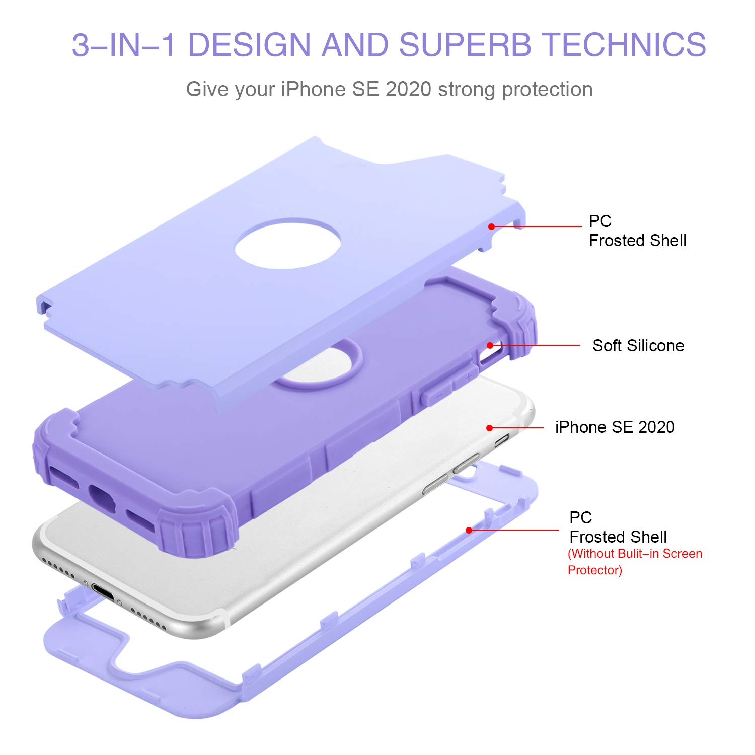 Foto 3 pulgar | Funda De Teléfono Bentoben Para Iphone Se 2022/2020 3 En 1 Violeta - Venta Internacional.