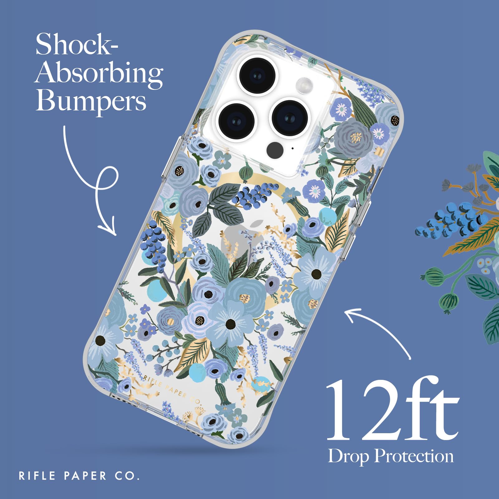Foto 4 pulgar | Funda Para Teléfono Case-mate Rifle Paper Co. Iphone 15 Pro Azul - Venta Internacional.