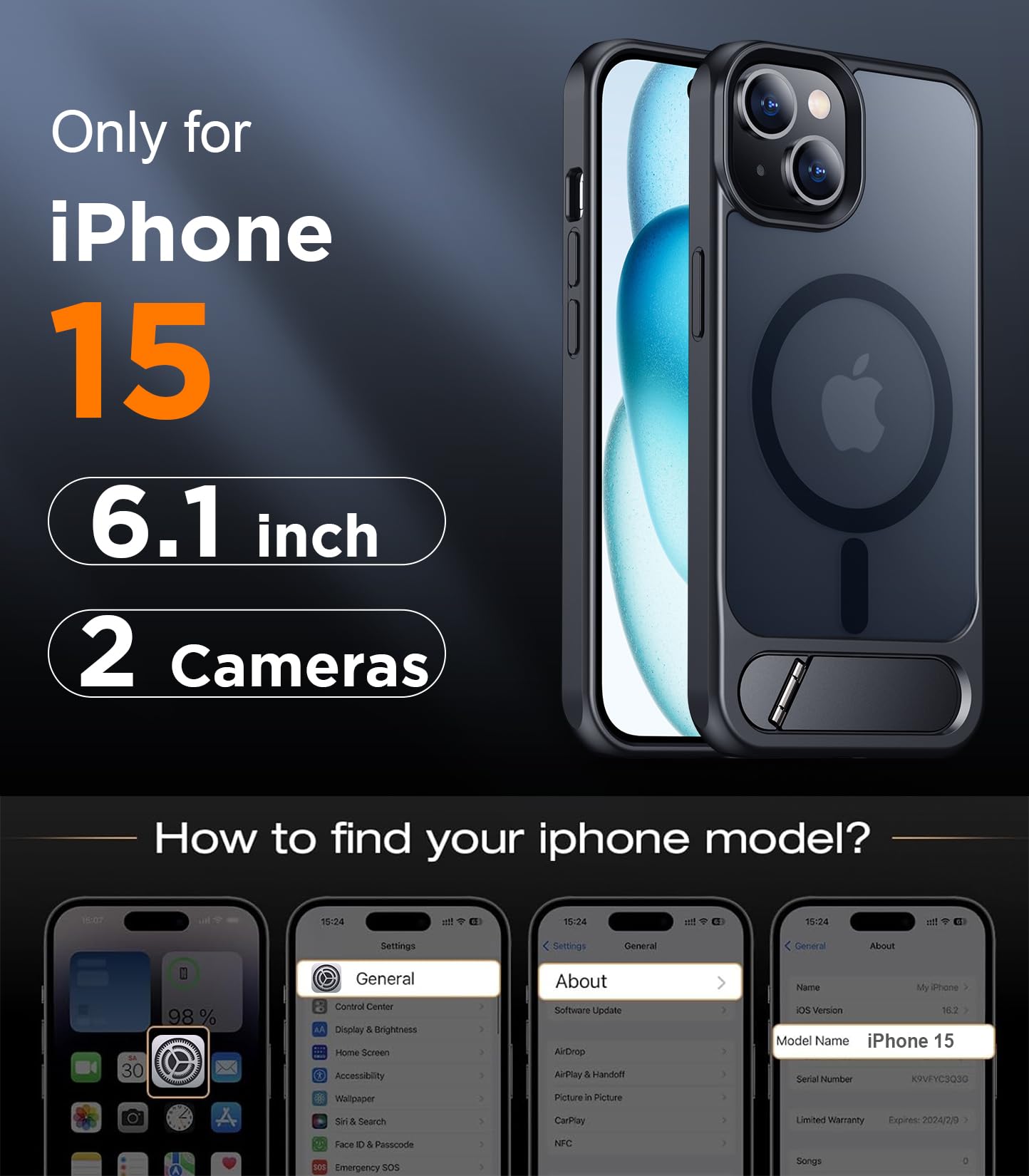 Foto 3 pulgar | Funda De Teléfono Temdan Magnetic Compatible Con Iphone 15 6.1 - Venta Internacional.
