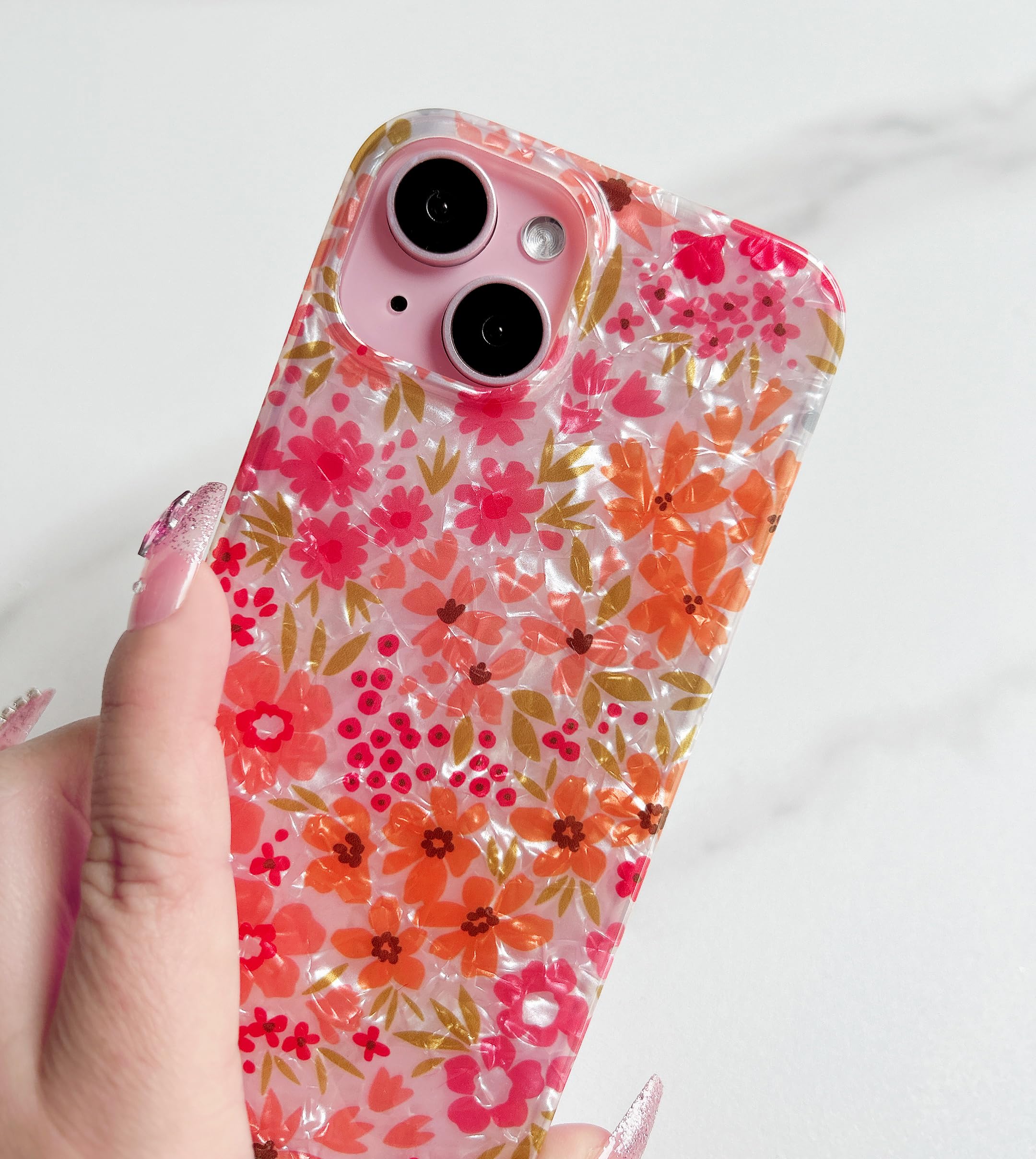 Foto 5 pulgar | Funda Qokey Para Iphone 14/13 De 6.1 Pulgadas, Diseño Floral Rosa - Venta Internacional.