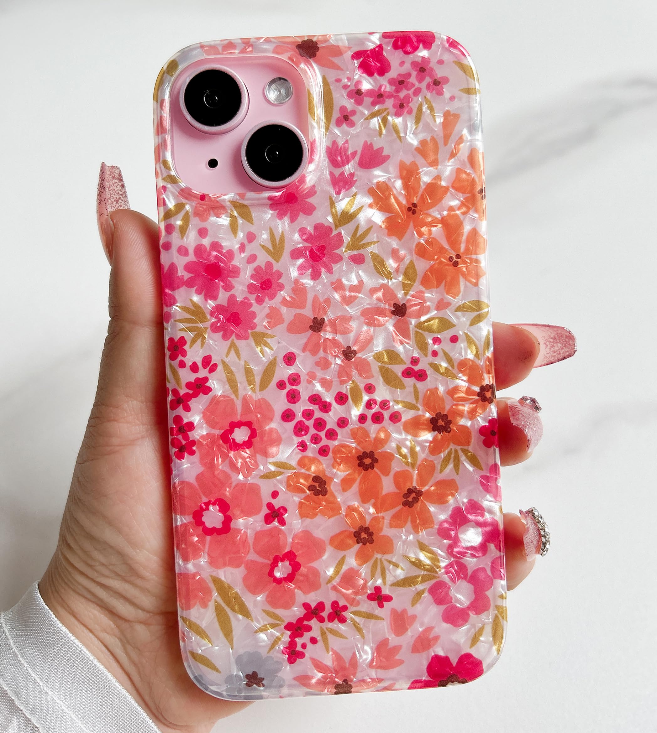 Foto 7 pulgar | Funda Qokey Para Iphone 14/13 De 6.1 Pulgadas, Diseño Floral Rosa - Venta Internacional.