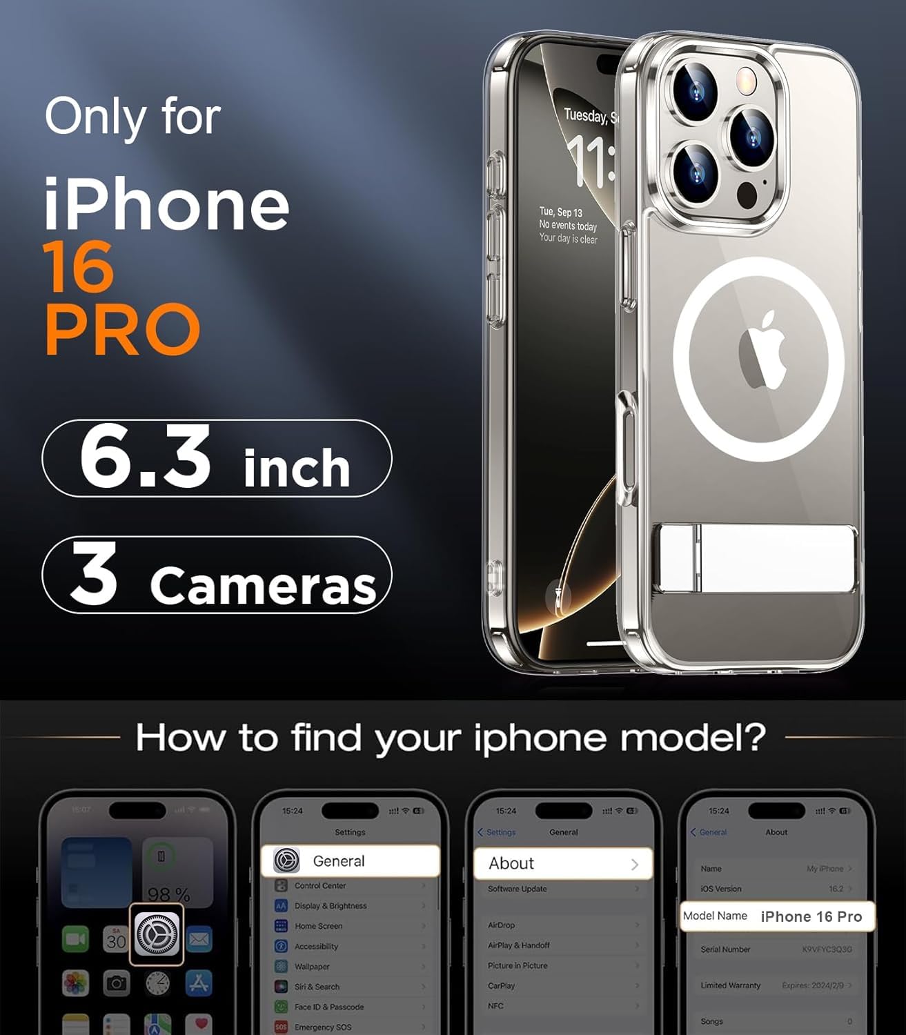 Foto 3 pulgar | Funda De Teléfono Temdan Magnetic Compatible Con Iphone 16 Pro - Venta Internacional.
