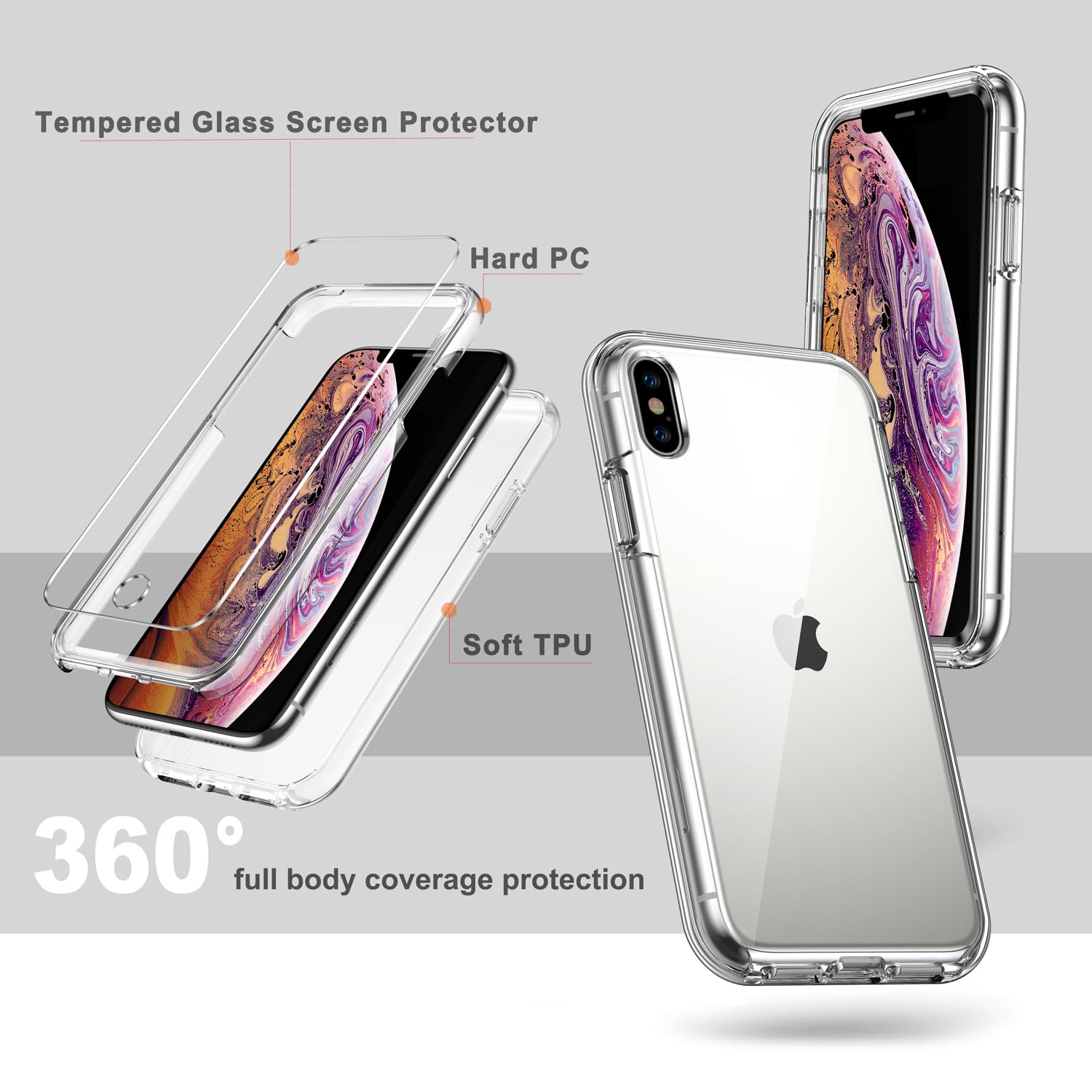 Foto 5 pulgar | Funda De Teléfono Coolqo Compatible Para Iphone X/xs Con 2 Cristales - Venta Internacional.