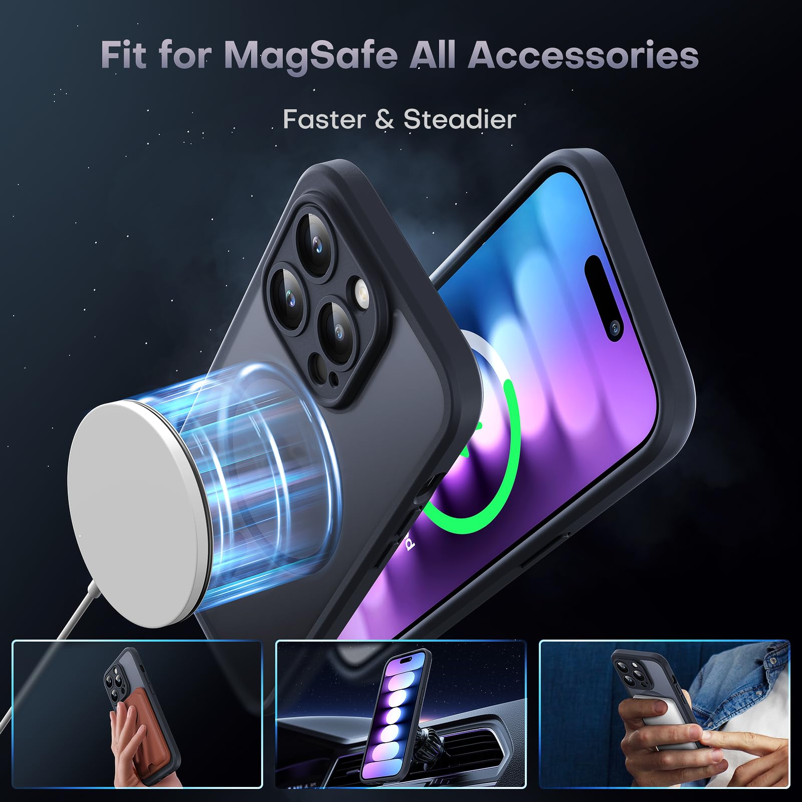 Foto 4 pulgar | Funda Magnética Tocol 3 En 1 Para Iphone 15 Pro Con Caída De 4 M, Negra - Venta Internacional.