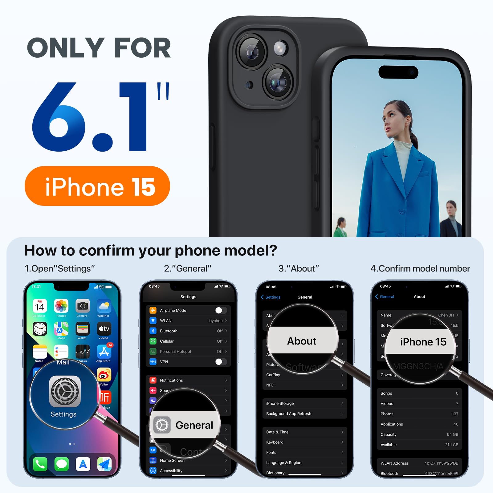 Foto 7 pulgar | Funda Para Teléfono Miracase Compatible Con Iphone 15 Negra - Venta Internacional.