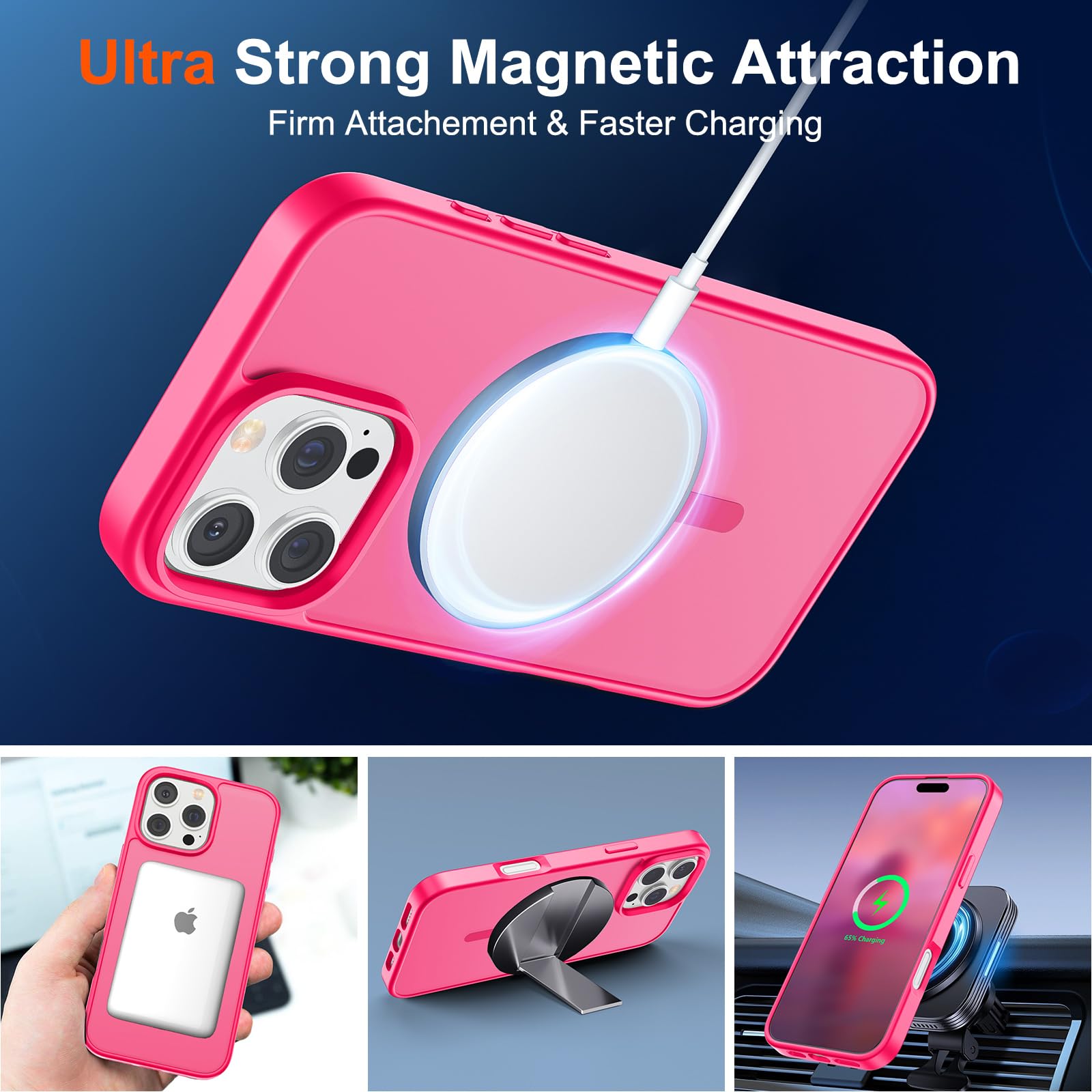 Foto 6 pulgar | Funda Magnética Supfine Para Iphone 16 Pro, Color Rosa Intenso - Venta Internacional.
