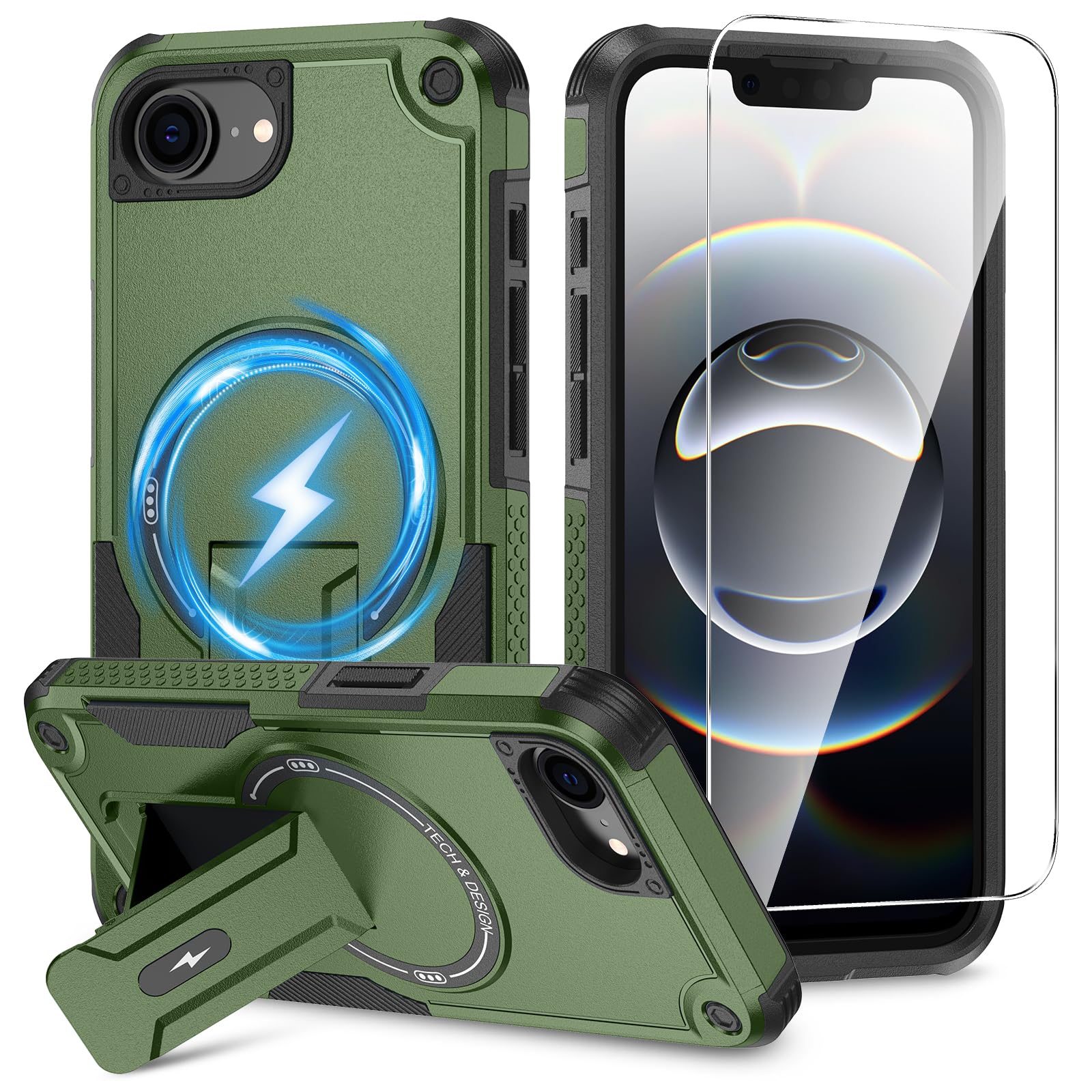 Foto 2 pulgar | Funda De Teléfono Caka Para Iphone 16e Con Soporte Y Protector De Pantalla - Venta Internacional.
