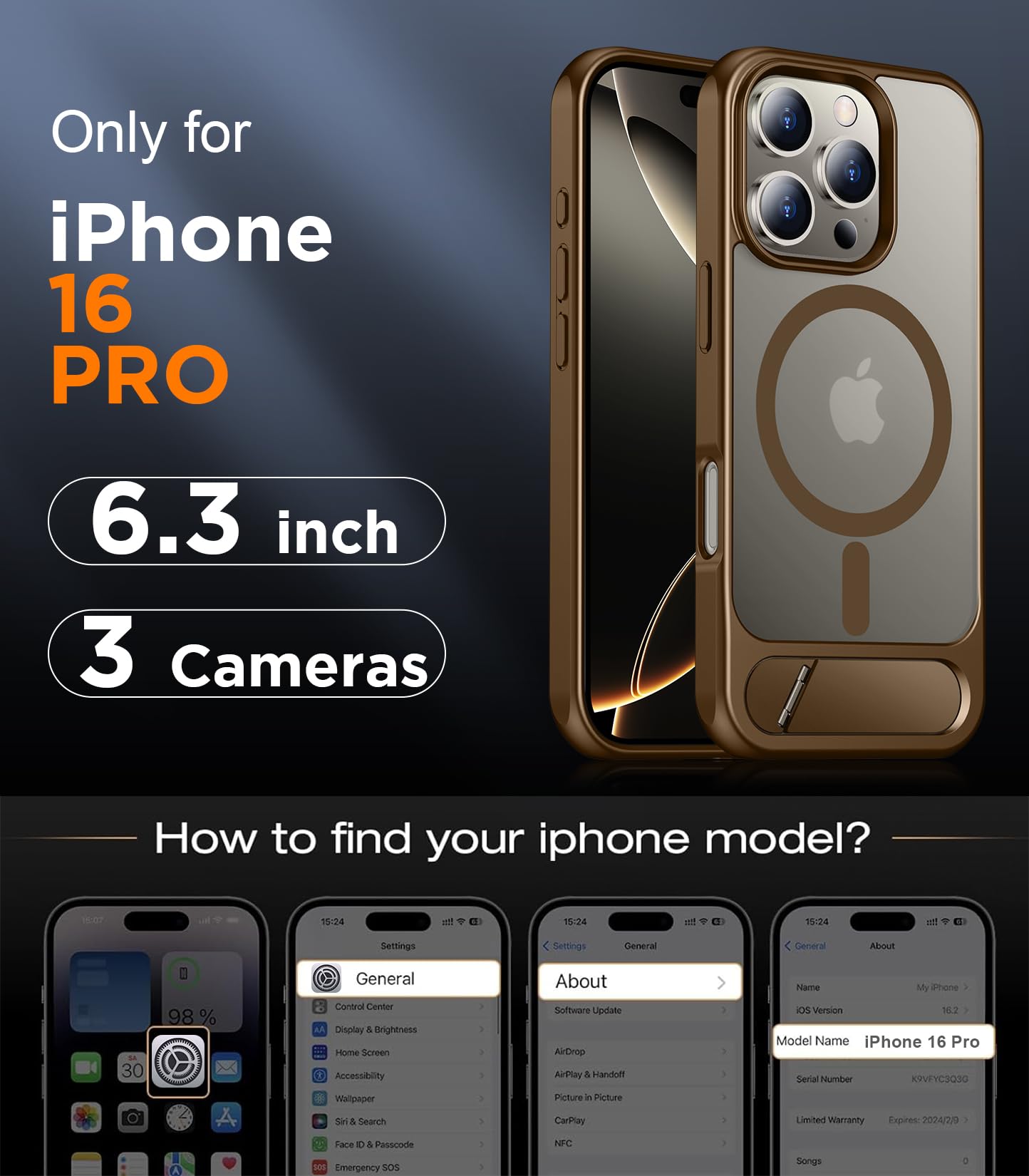 Foto 3 pulgar | Funda Magnética Temdan Con Soporte Para Iphone 16 Pro - Venta Internacional.