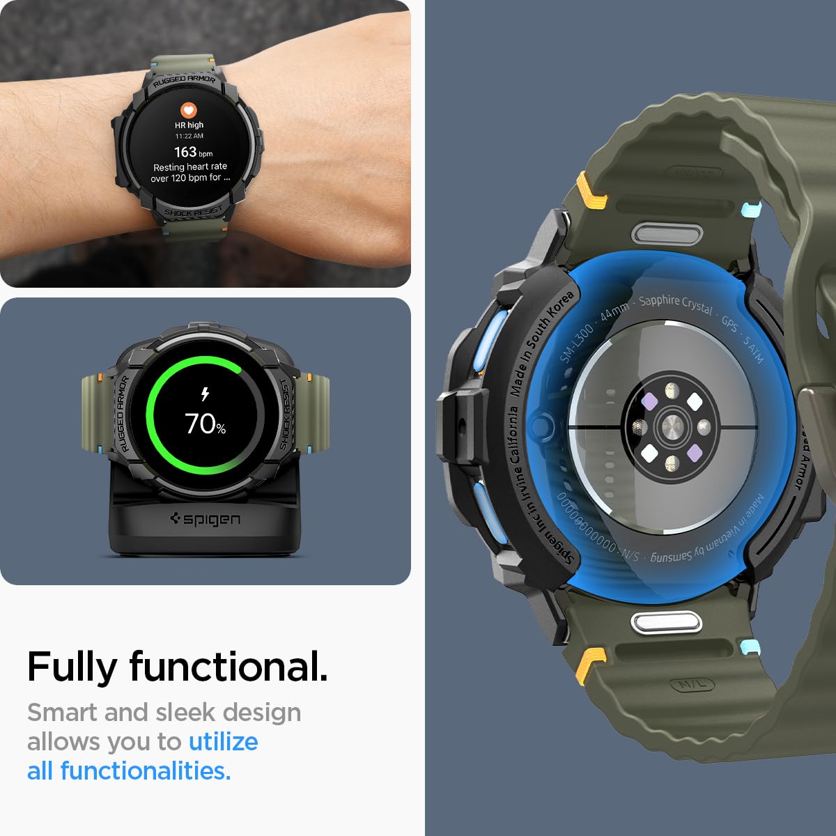 Foto 7 pulgar | Funda Spigen Rugged Armor Para Samsung Galaxy Watch 7 De 44 Mm - Venta Internacional.