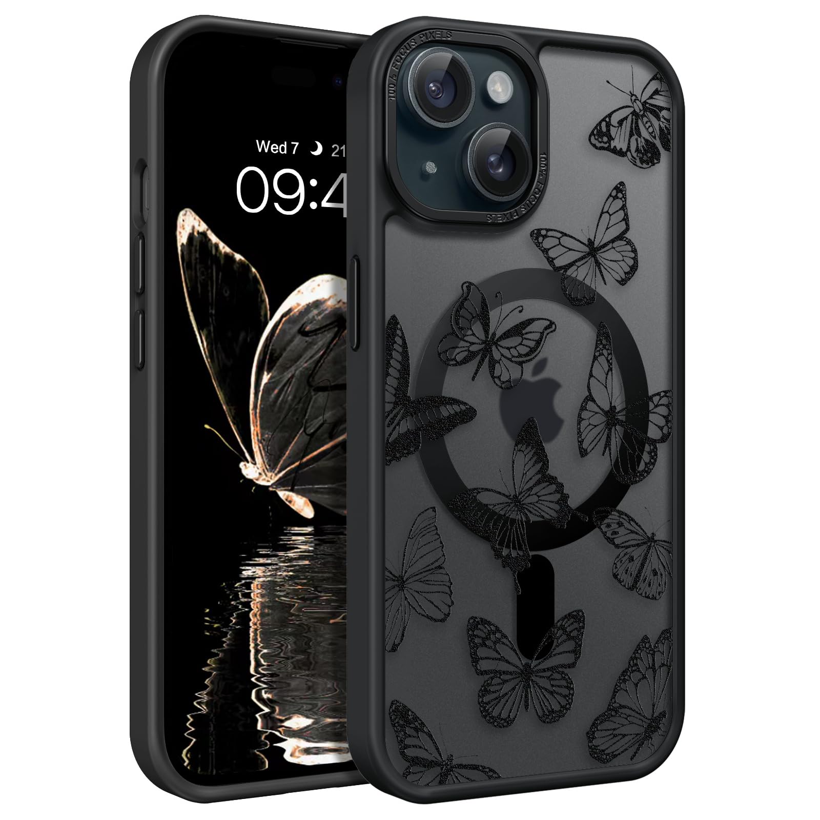 Foto 2 pulgar | Funda De Teléfono Bentoben Para Iphone 15 Plus, Diseño De Mariposas, Color Negro - Venta Internacional.
