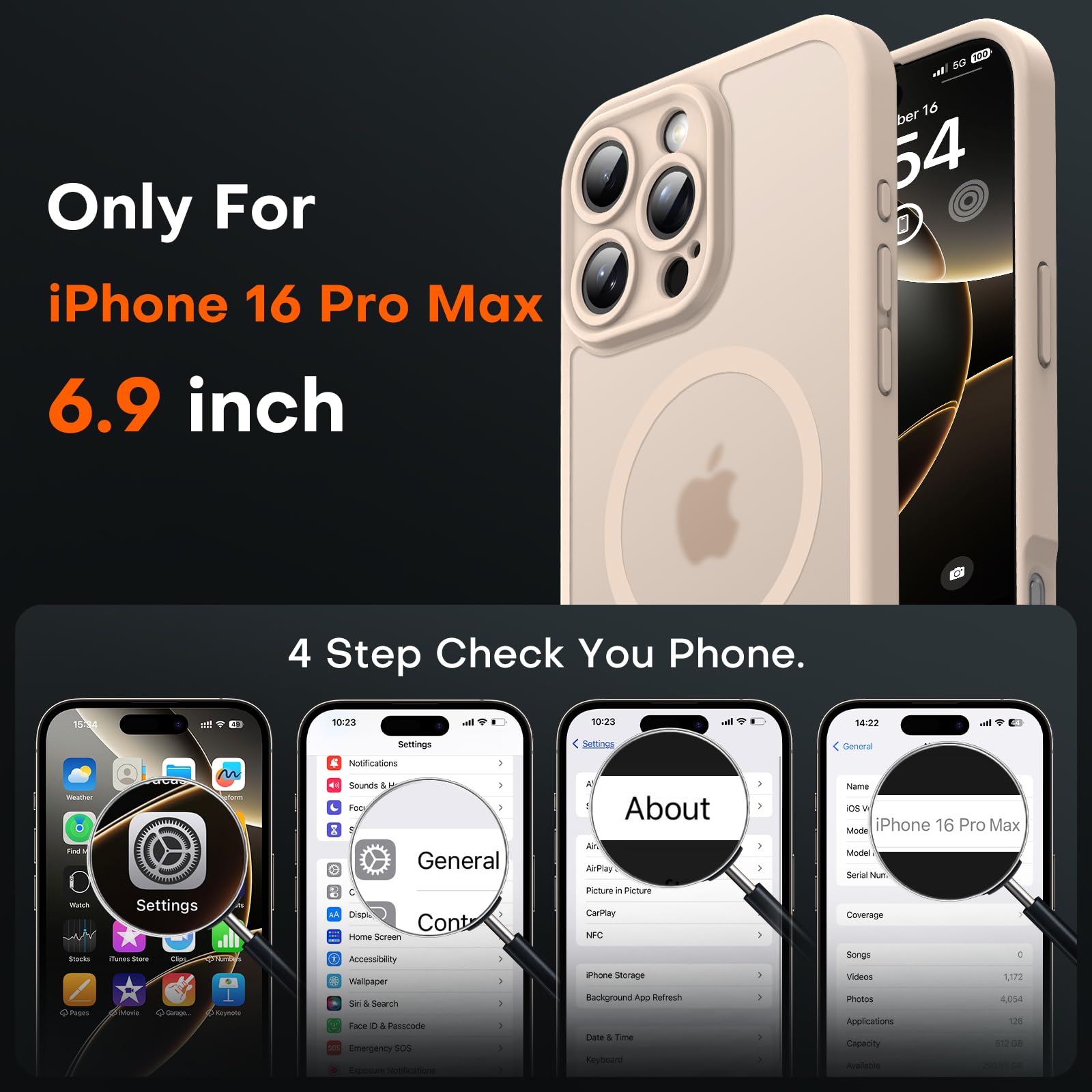 Foto 3 pulgar | Funda De Teléfono Tocol Magnetic Para Iphone 16 Pro Max De 6.9 Pulgadas, Color Dorado - Venta Internacional.
