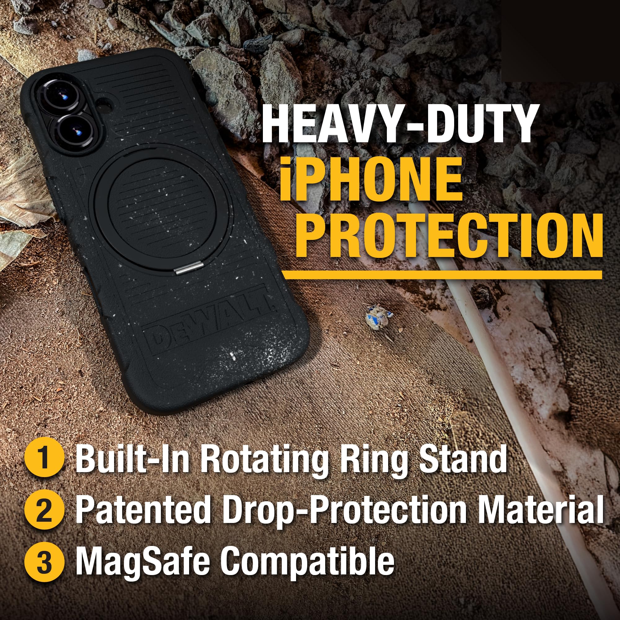 Foto 3 pulgar | Funda De Teléfono Dewalt Con Anillo Magnético Giratorio De 360° Para Iphone 16 - Venta Internacional.
