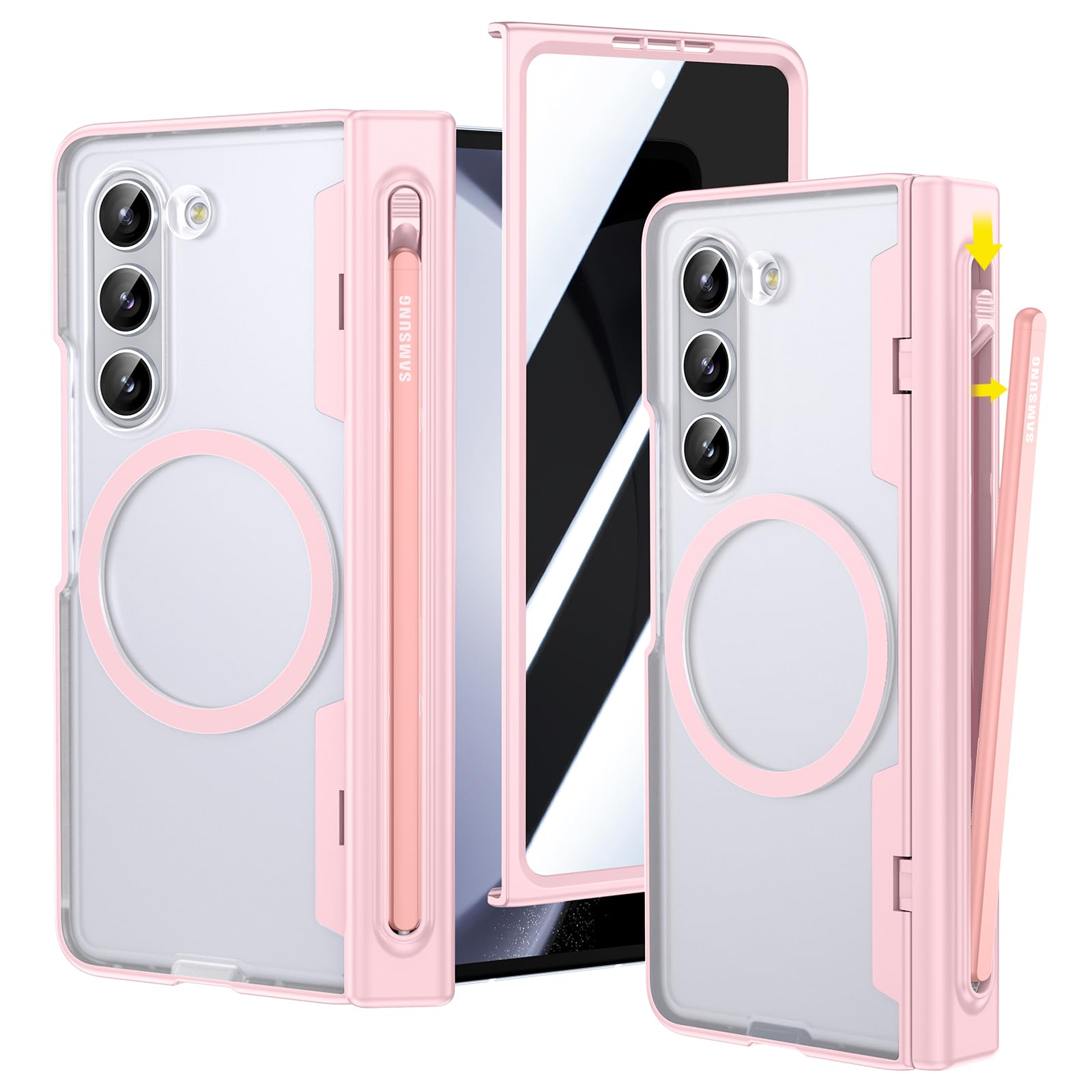Funda Vego Para Samsung Galaxy Z Fold 5 Con Soporte Para Bolígrafos, Color Rosa - Venta Internacional.