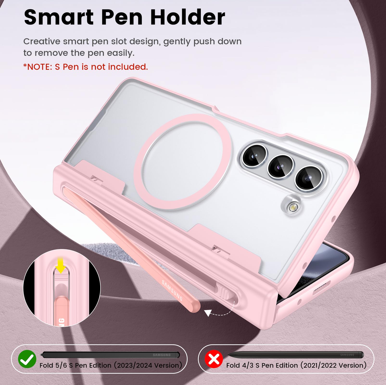 Foto 5 pulgar | Funda Vego Para Samsung Galaxy Z Fold 5 Con Soporte Para Bolígrafos, Color Rosa - Venta Internacional.
