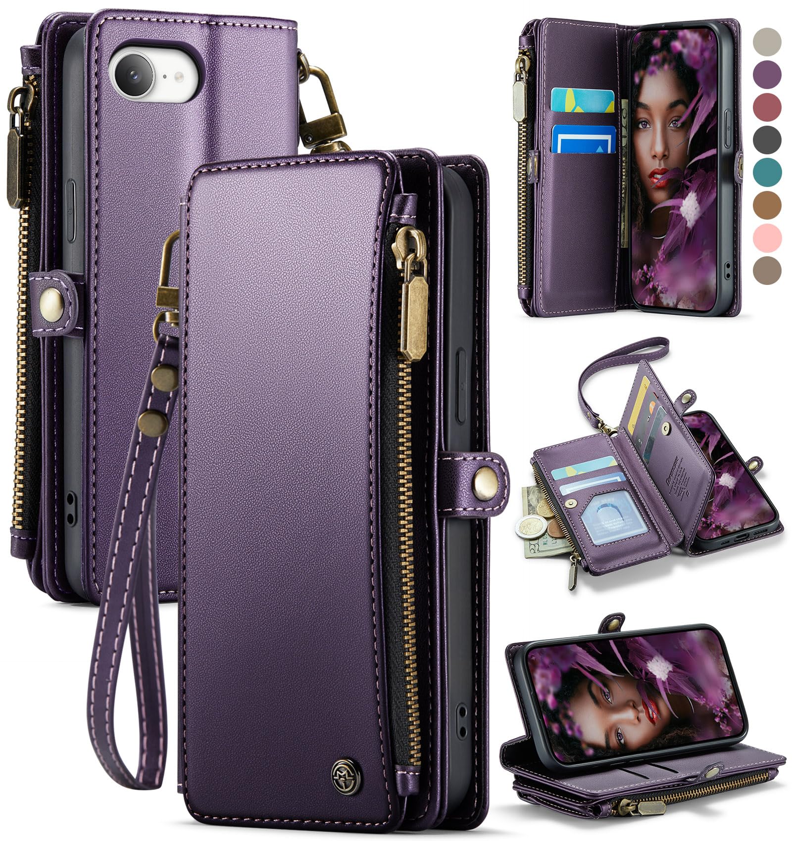 Funda De Teléfono Wallet Defense Para Iphone 16e 2025, Color Morado - Venta Internacional.