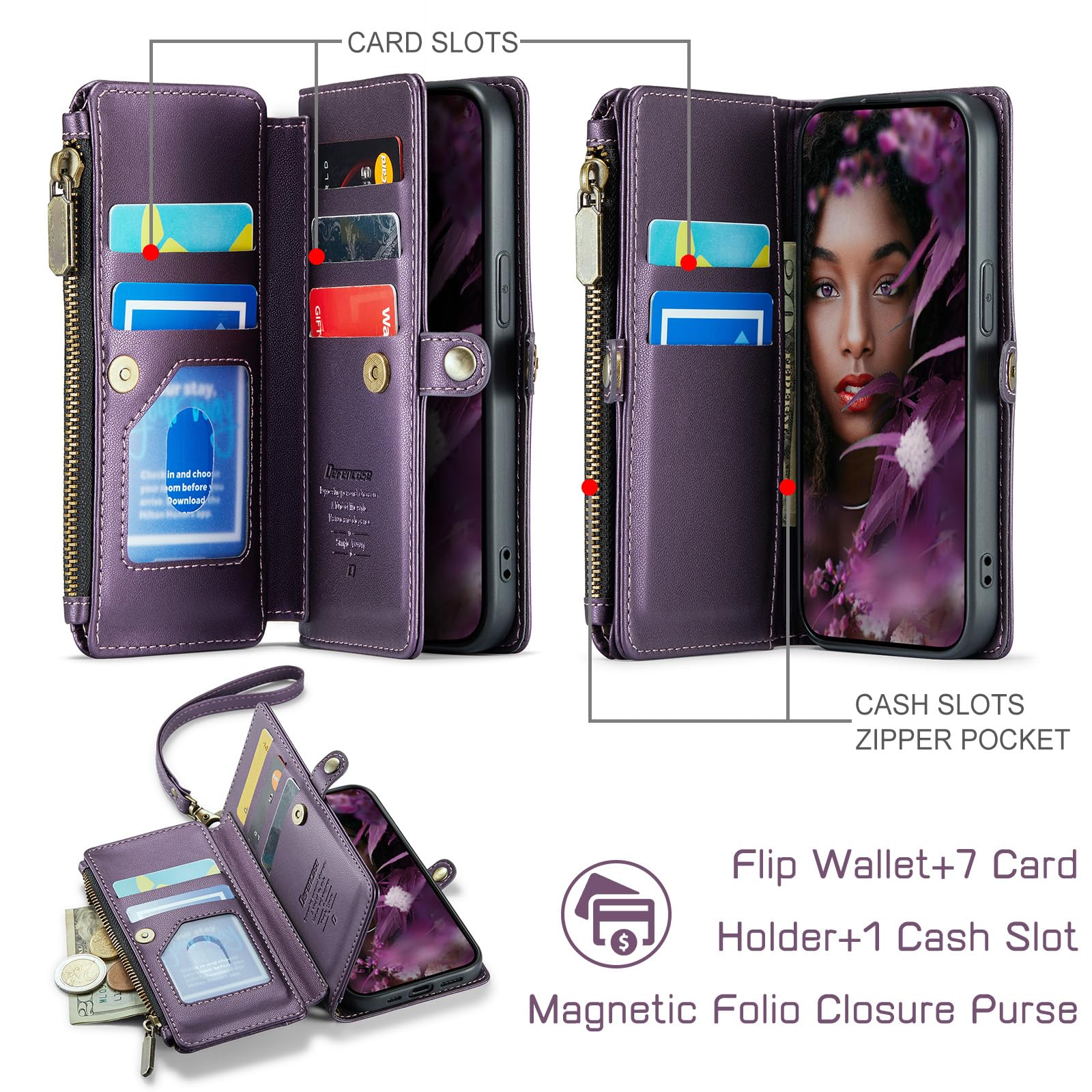 Foto 4 pulgar | Funda De Teléfono Wallet Defense Para Iphone 16e 2025, Color Morado - Venta Internacional.