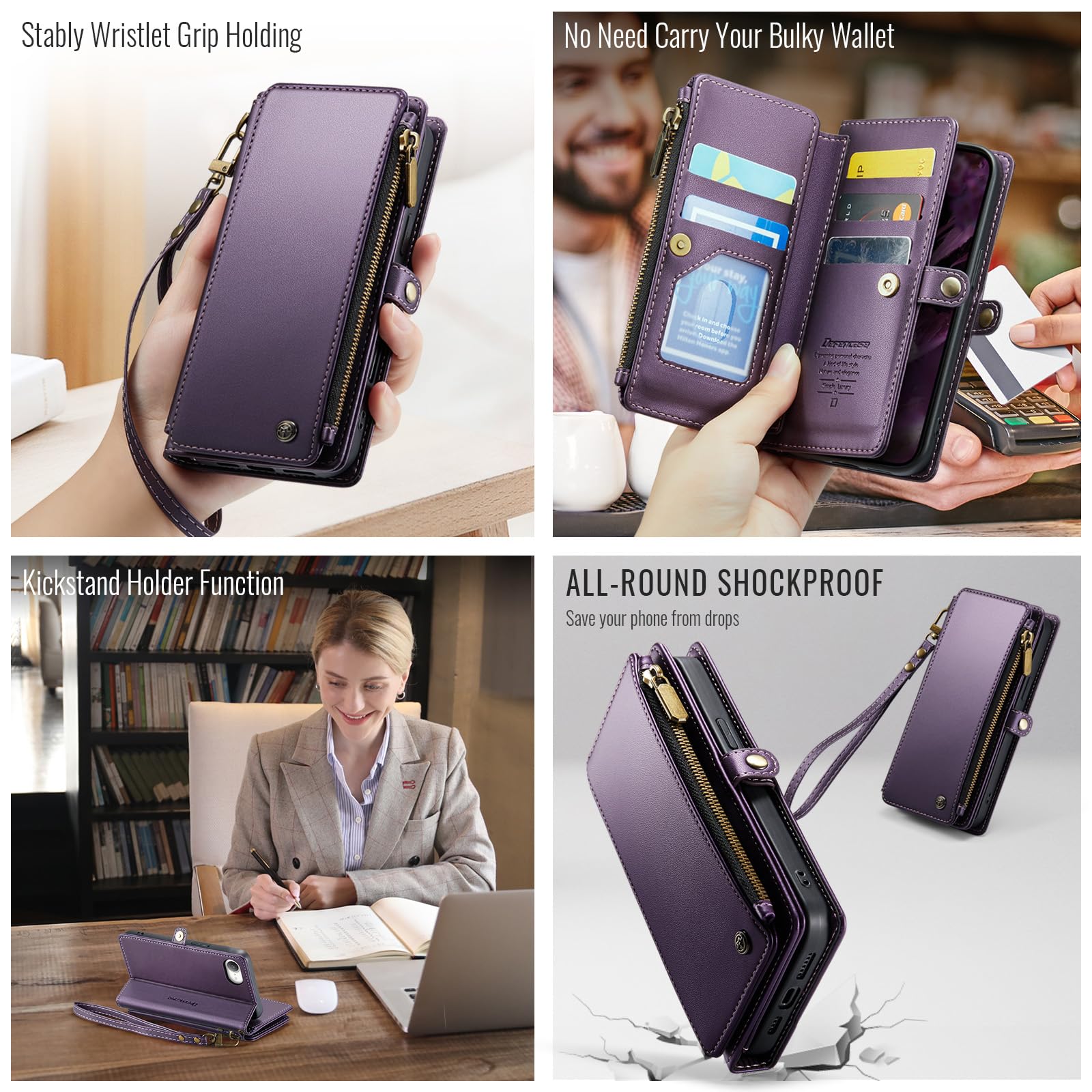 Foto 5 pulgar | Funda De Teléfono Wallet Defense Para Iphone 16e 2025, Color Morado - Venta Internacional.