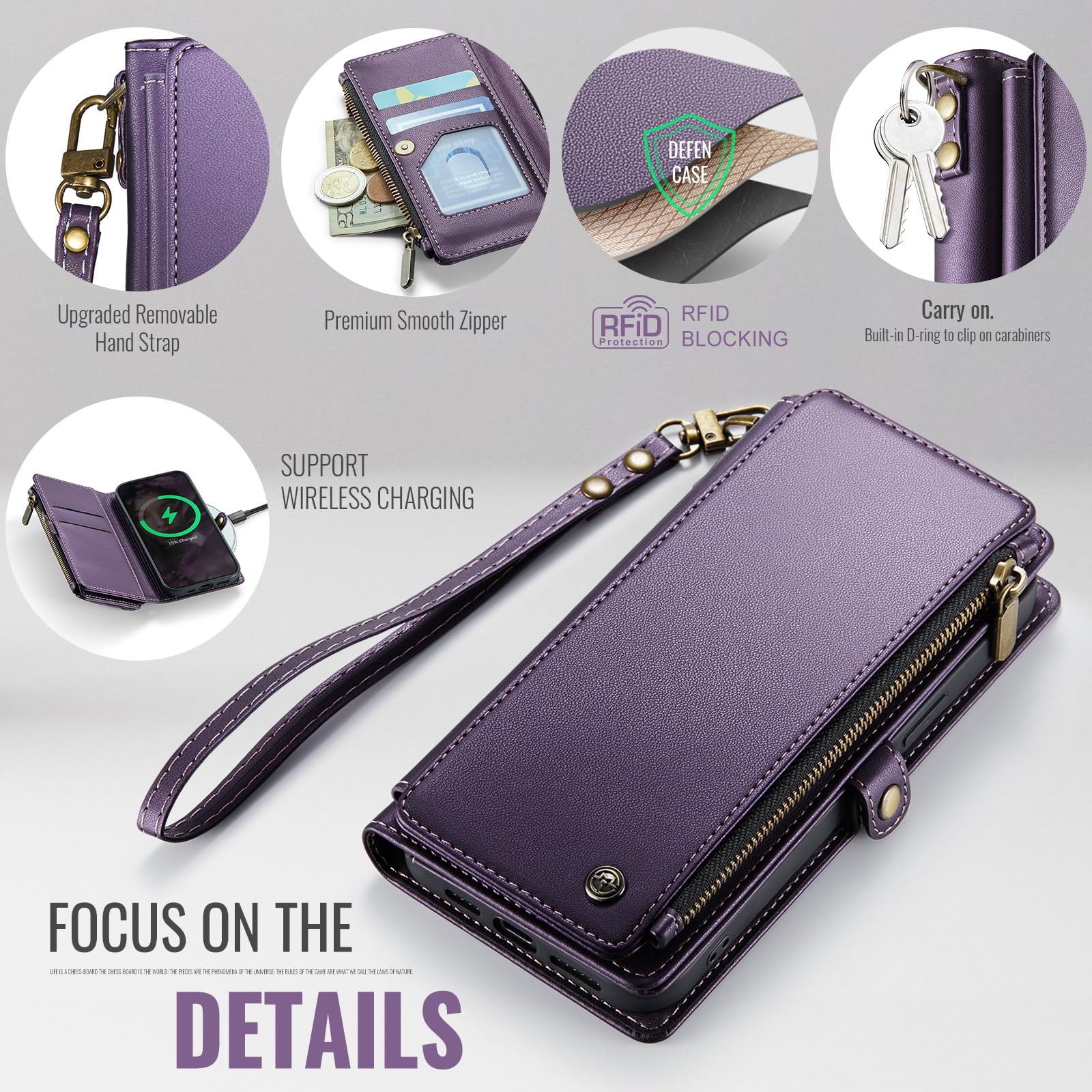 Foto 6 pulgar | Funda De Teléfono Wallet Defense Para Iphone 16e 2025, Color Morado - Venta Internacional.