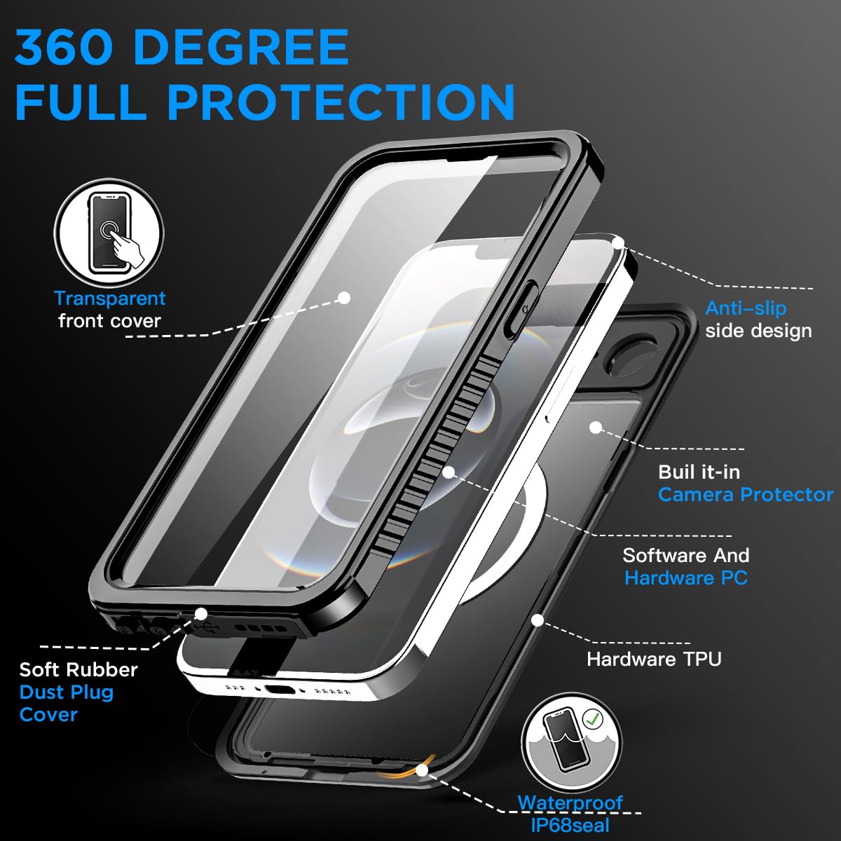 Foto 4 pulgar | Funda Aicase Para Iphone 16e, Impermeable Y Transparente Con Magsafe - Venta Internacional.