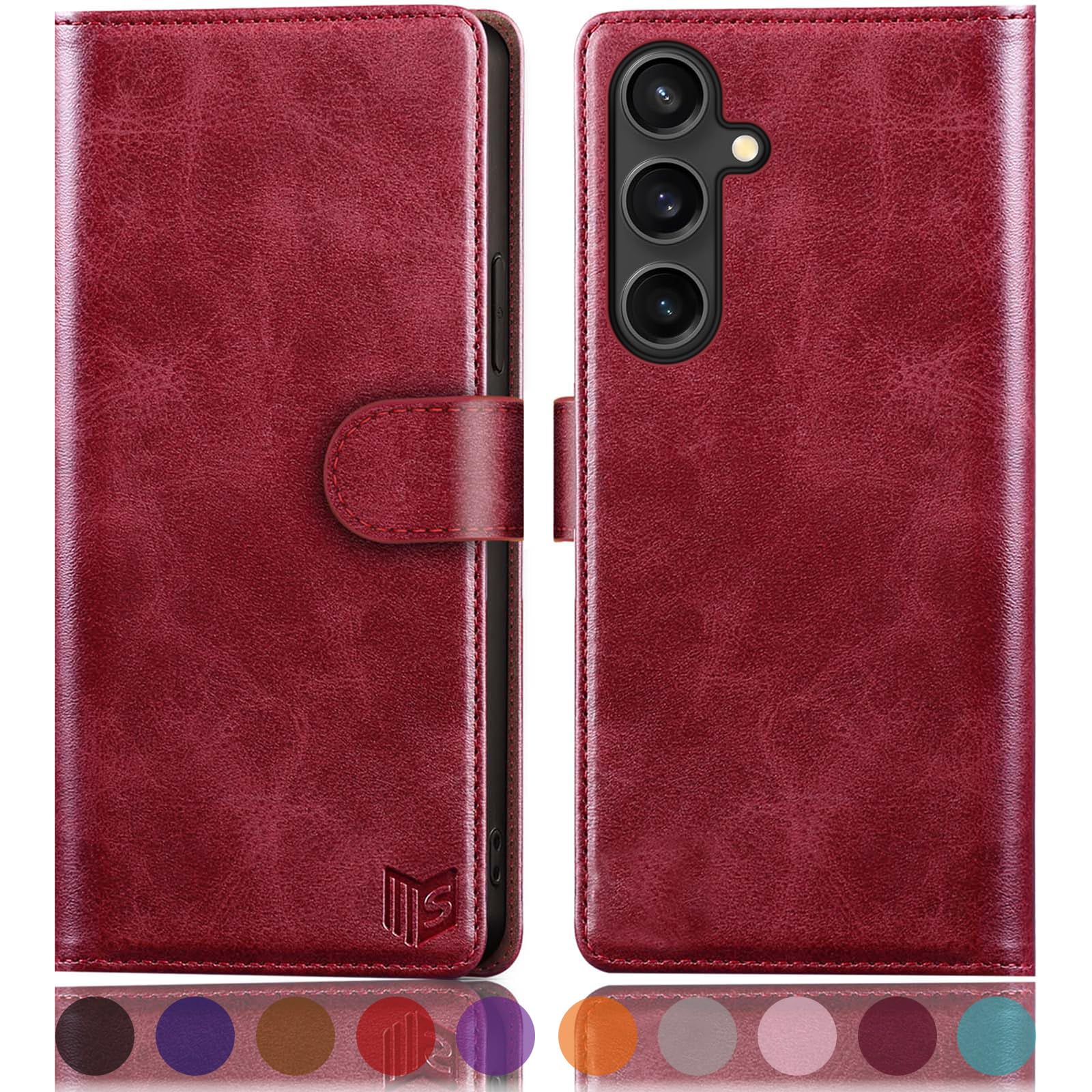 Funda Tipo Cartera Suanpot Compatible Con Samsung Galaxy S25 Roja - Venta Internacional.