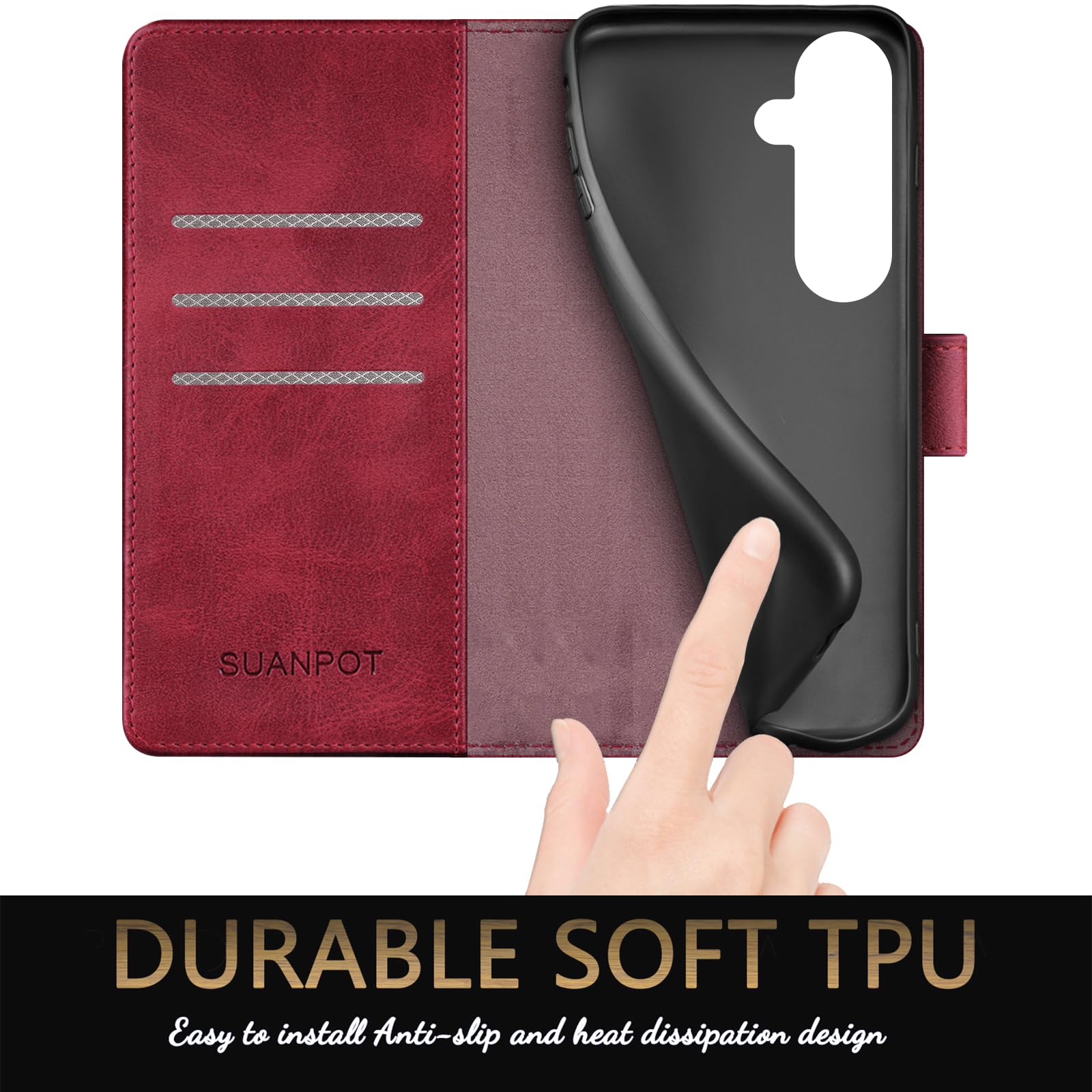 Foto 7 pulgar | Funda Tipo Cartera Suanpot Compatible Con Samsung Galaxy S25 Roja - Venta Internacional.