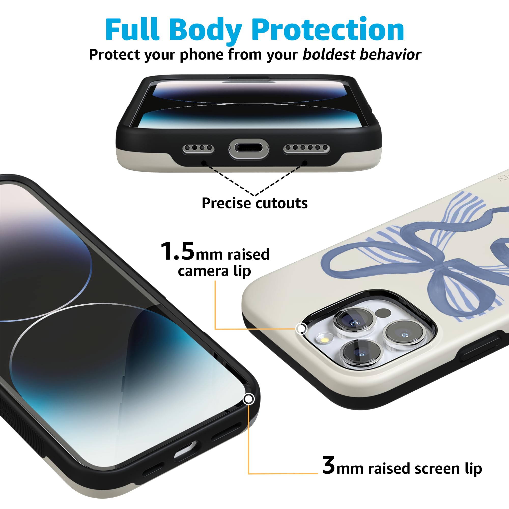 Foto 3 pulgar | Funda Para Teléfono Casely Heartstrings Blue Bow Coquette Para Iphone 16 Pro Max - Venta Internacional.