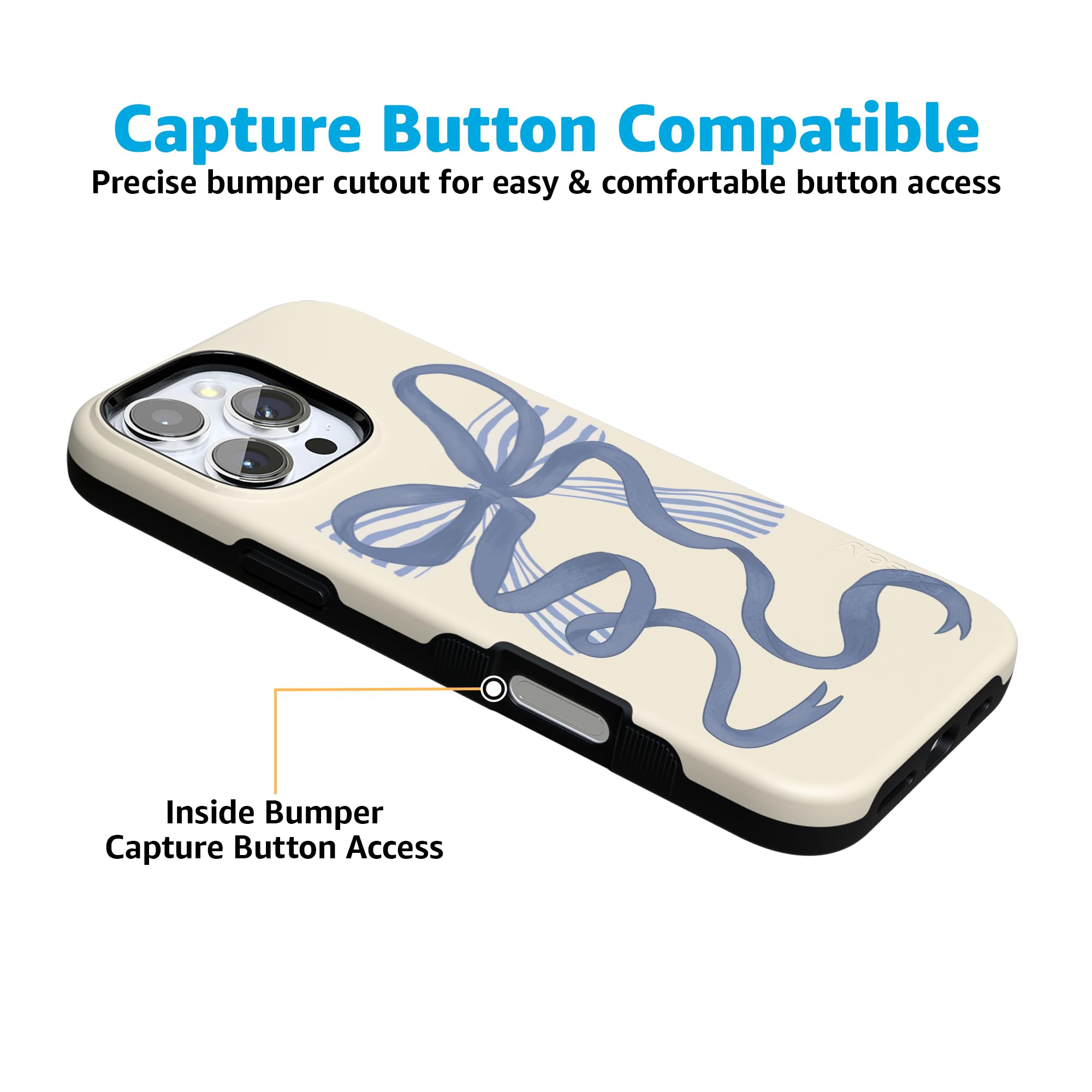 Foto 4 pulgar | Funda Para Teléfono Casely Heartstrings Blue Bow Coquette Para Iphone 16 Pro Max - Venta Internacional.